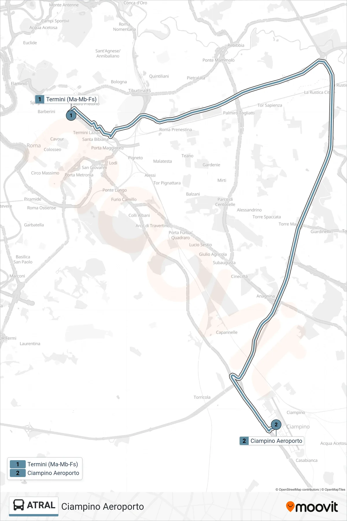 Linea ATRAL bus (Ciampino Aeroporto) - Percorsi e fermate sulla mappa