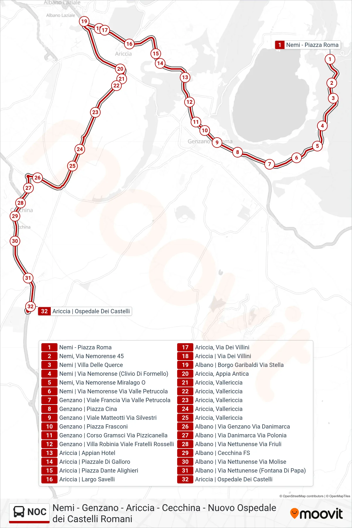 Linea NOC bus (Nuovo Ospedale Castelli Romani) - Percorsi e fermate sulla mappa