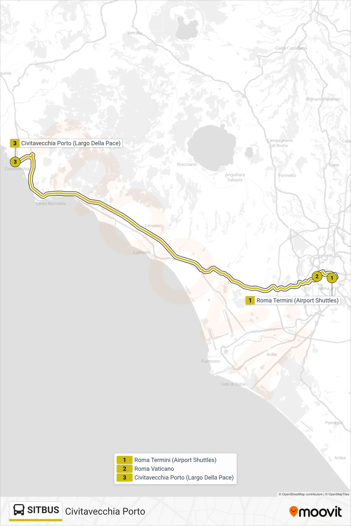 Linea SITBUS  bus (Civitavecchia Porto) - Percorsi e fermate sulla mappa