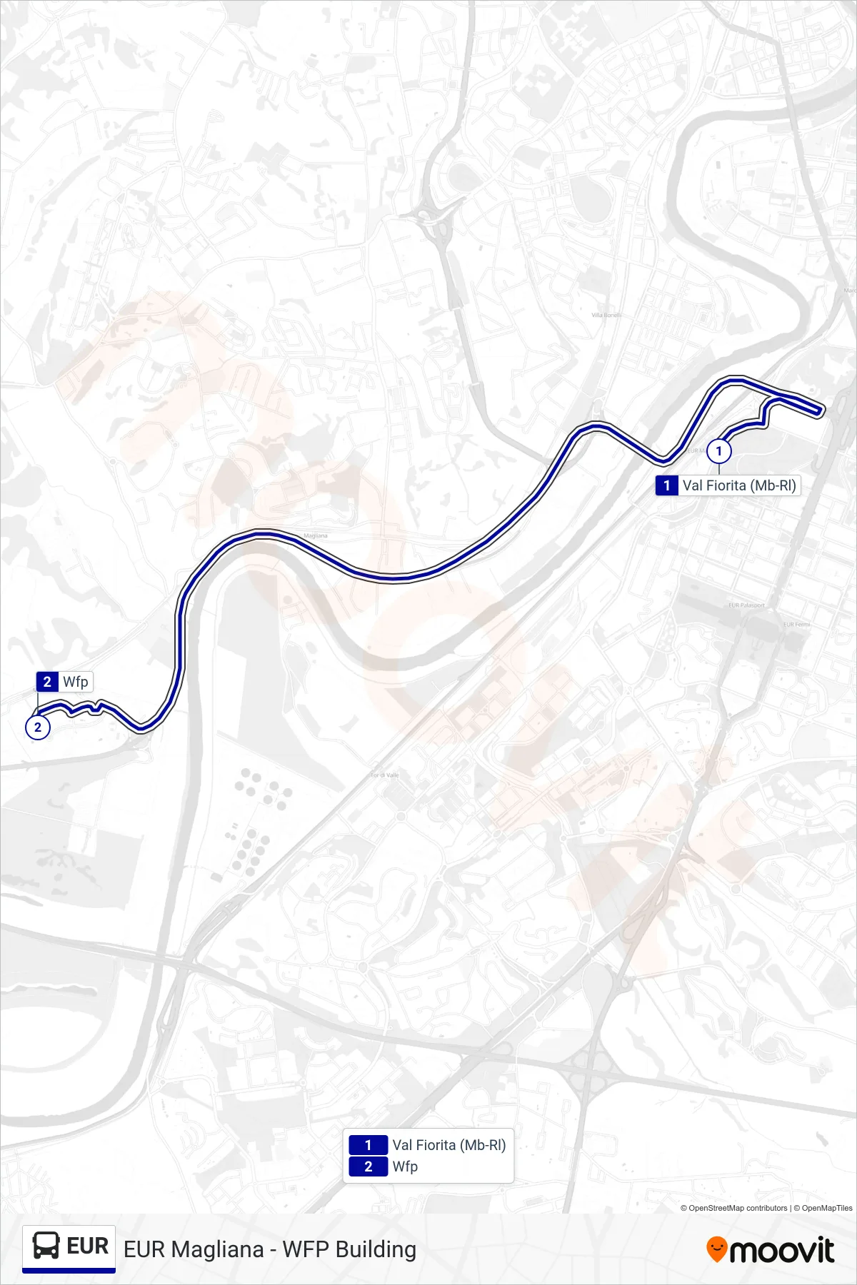 Linea EUR bus (Wfp) - Percorsi e fermate sulla mappa