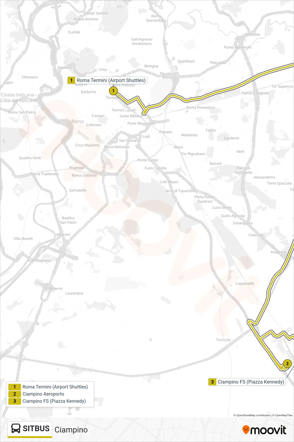 Linea SITBUS bus (Ciampino) - Percorsi e fermate sulla mappa