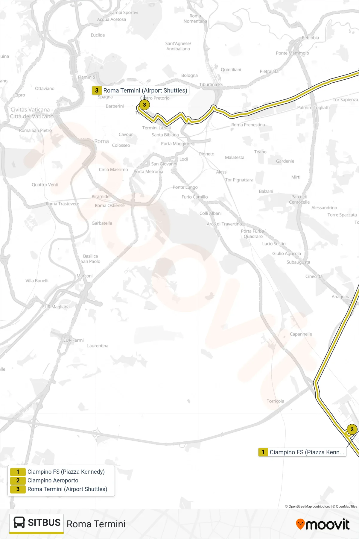 Linea SITBUS bus (Roma Termini) - Percorsi e fermate sulla mappa