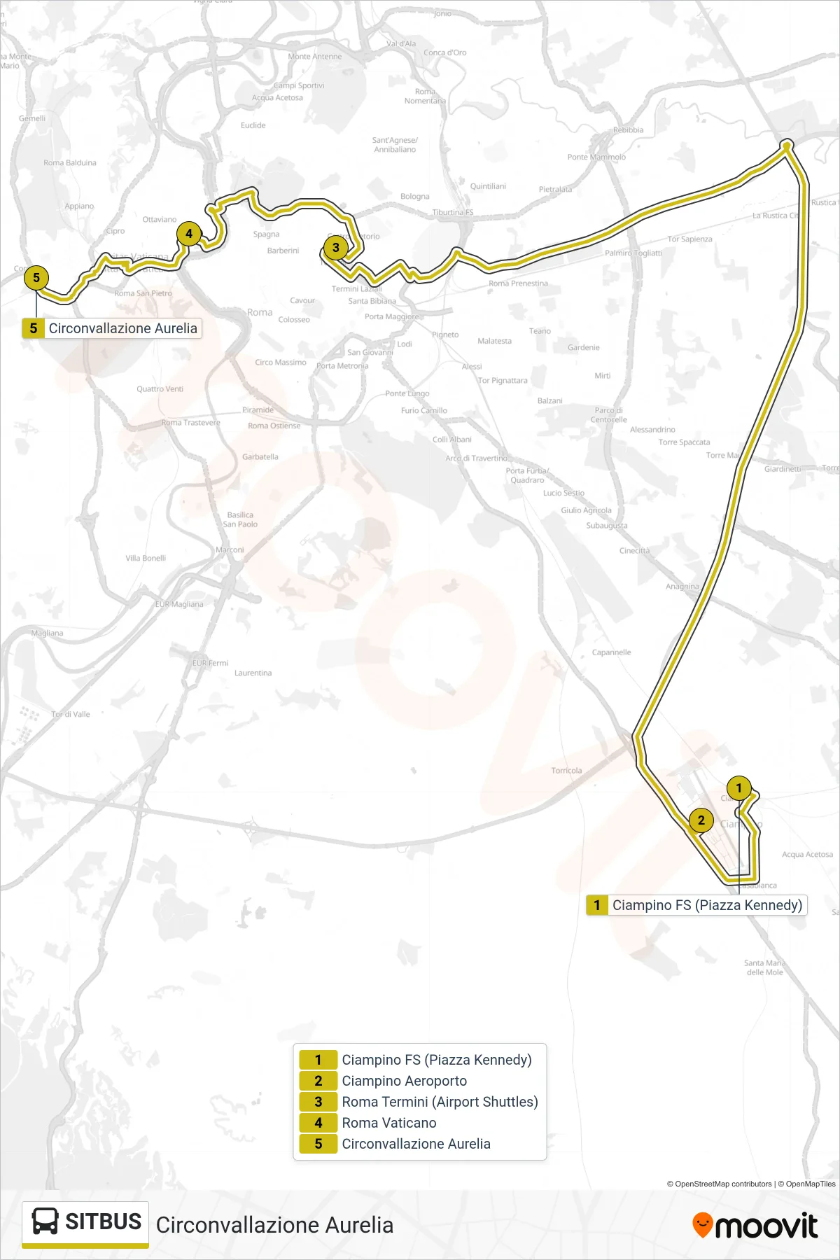 SITBUS bus Line (Aurelia Ring Road) route and stops on a map
