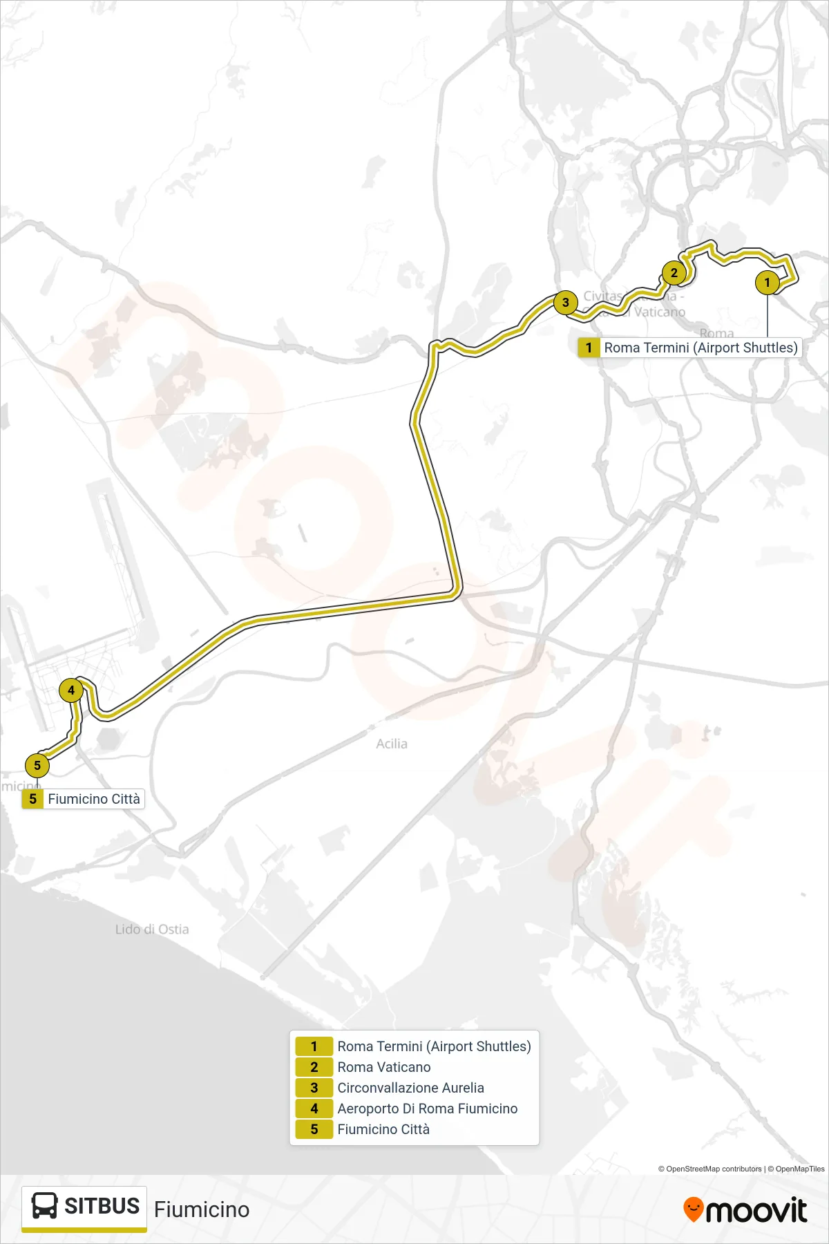 Linea SITBUS bus (Fiumicino) - Percorsi e fermate sulla mappa