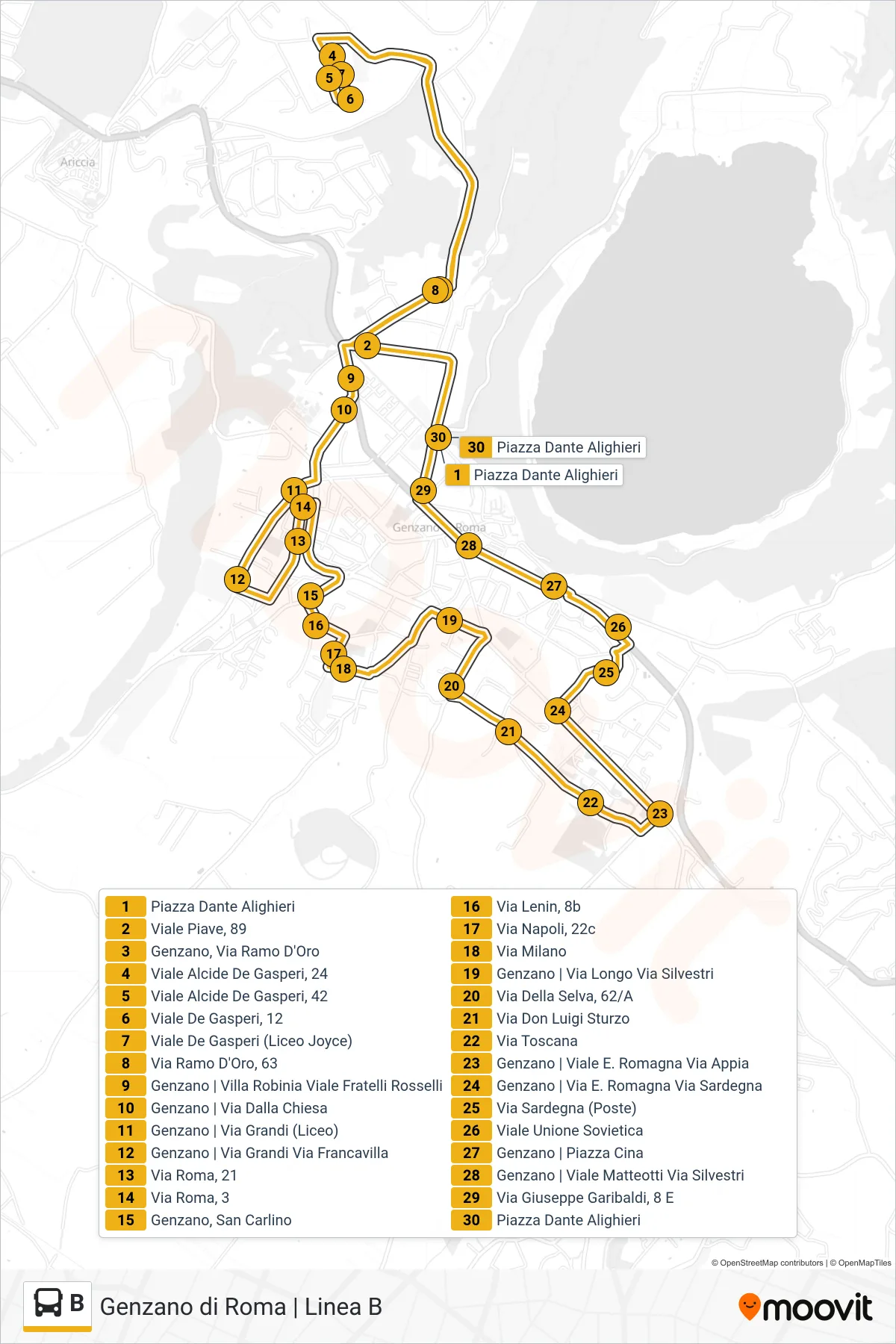 Linea B  bus (James Joyce (Ariccia) - Genzano) - Percorsi e fermate sulla mappa