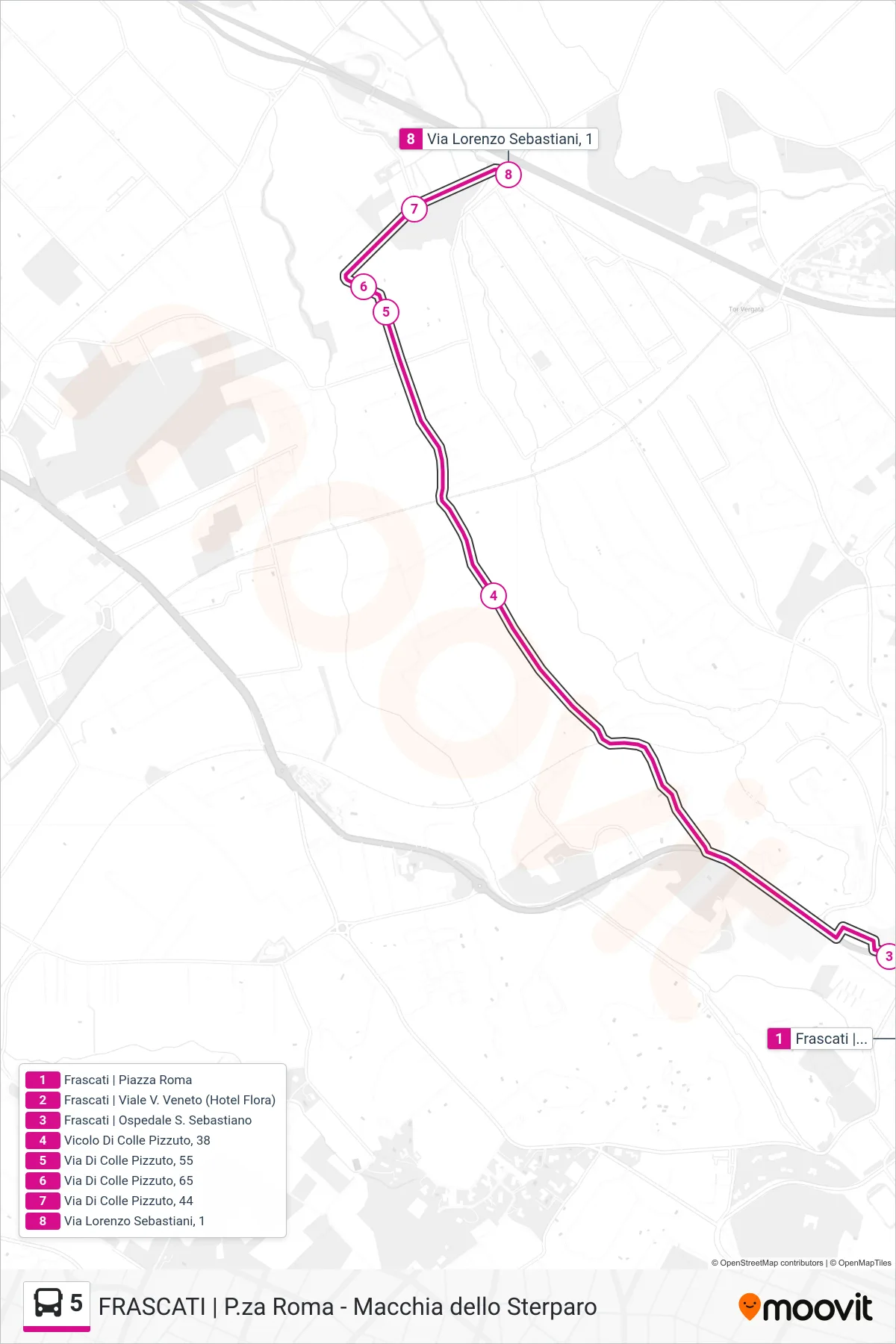 Linea 5 bus (Macchia Dello Sterparo) - Percorsi e fermate sulla mappa