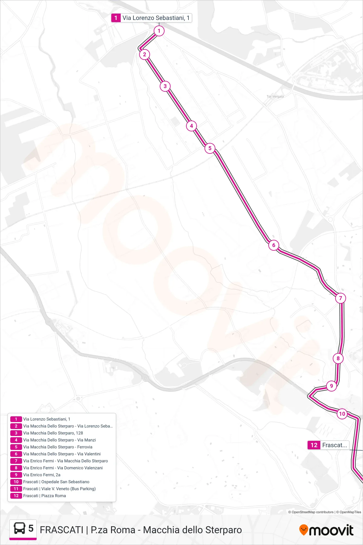 Linea 5  bus (P.za Roma) - Percorsi e fermate sulla mappa