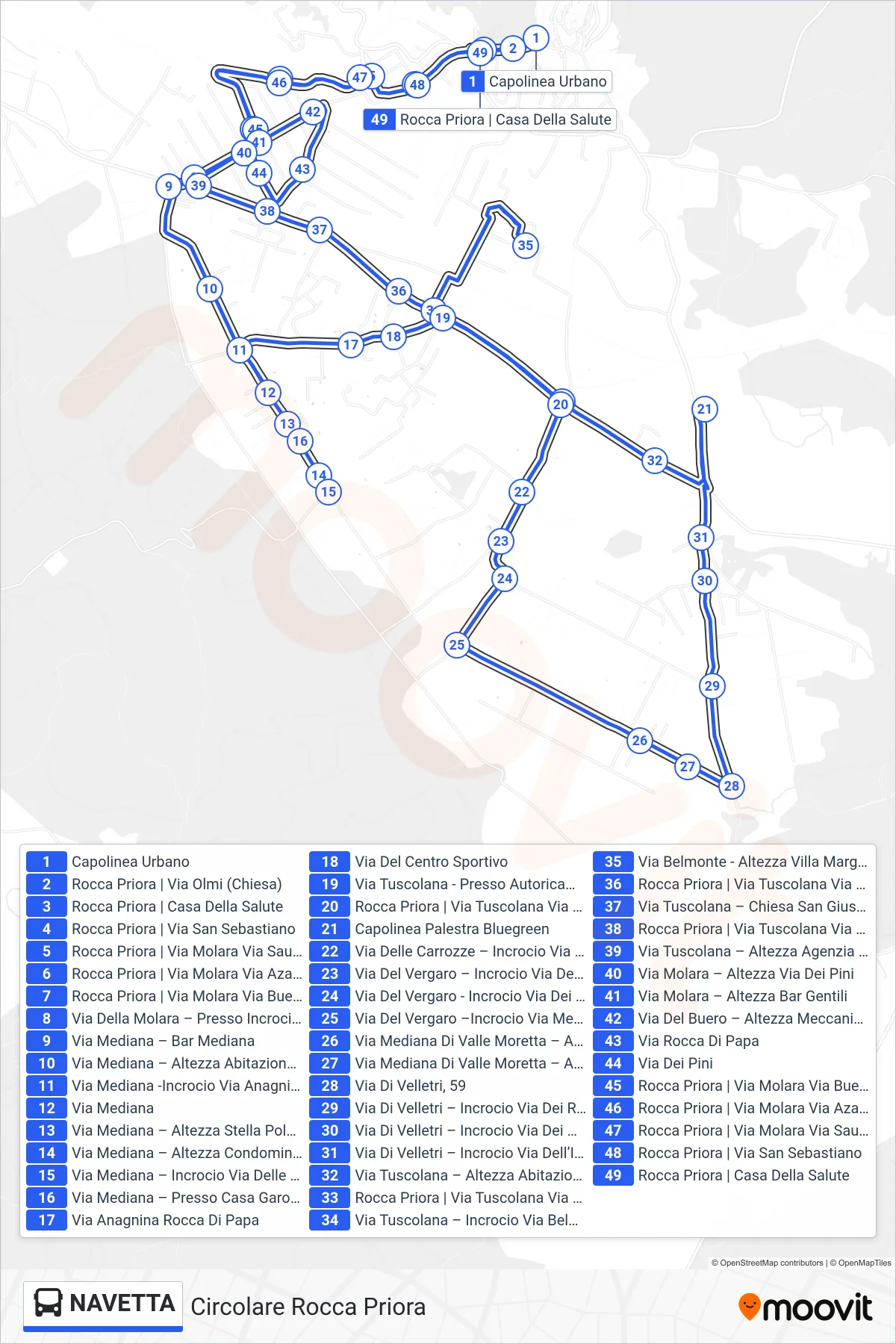 Linea NAVETTA bus (Circolare Rocca Priora) - Percorsi e fermate sulla mappa