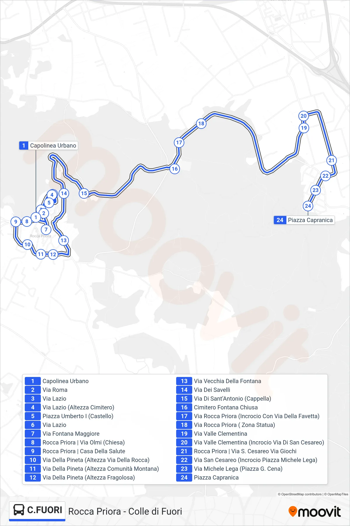 Linea C.FUORI bus (Colle Di Fuori) - Percorsi e fermate sulla mappa
