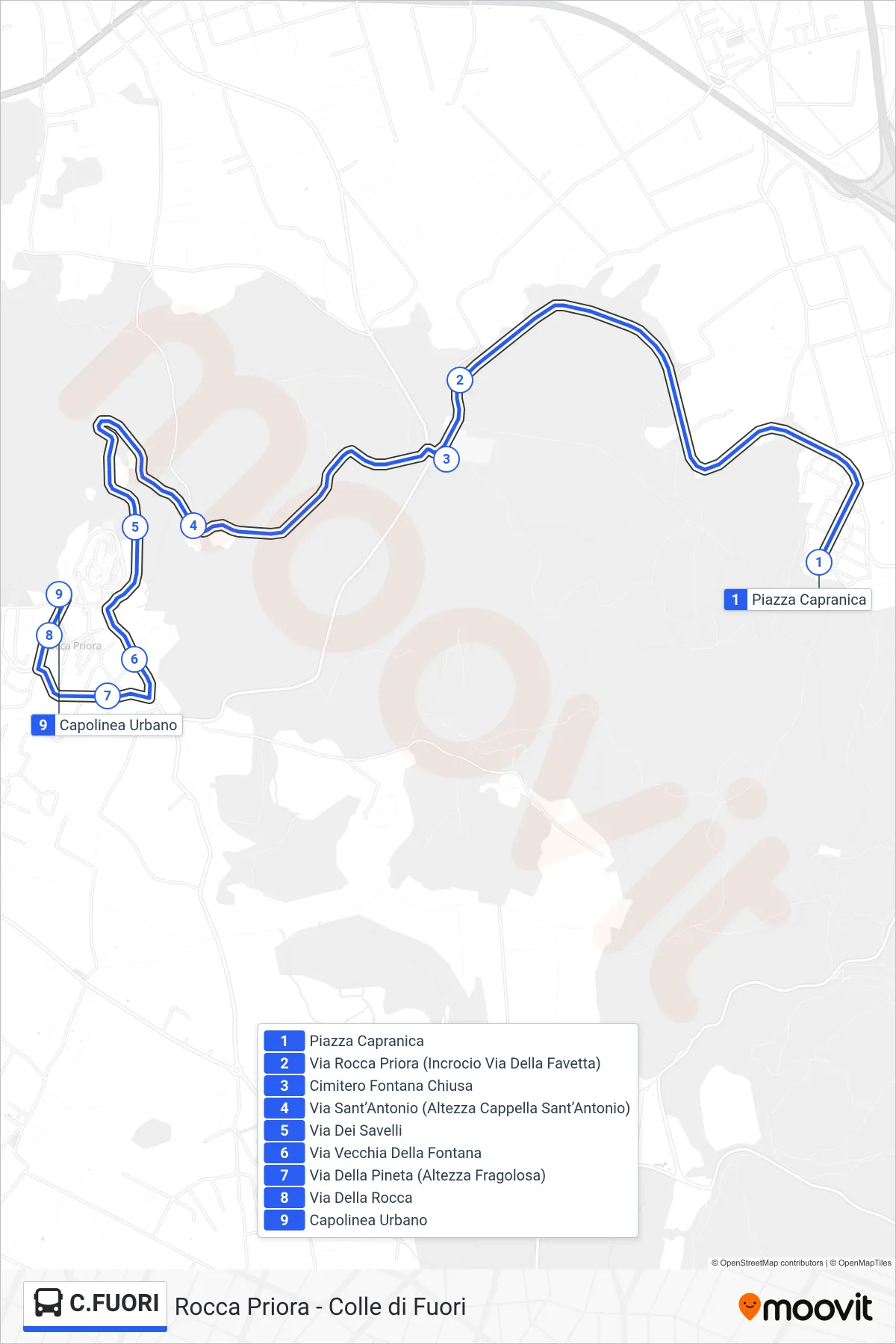 Linea C.FUORI bus (Rocca Priora) - Percorsi e fermate sulla mappa