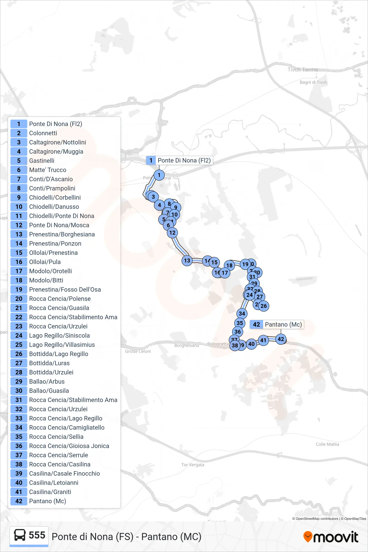Linea 555 bus (Pantano (Mc)) - Percorsi e fermate sulla mappa