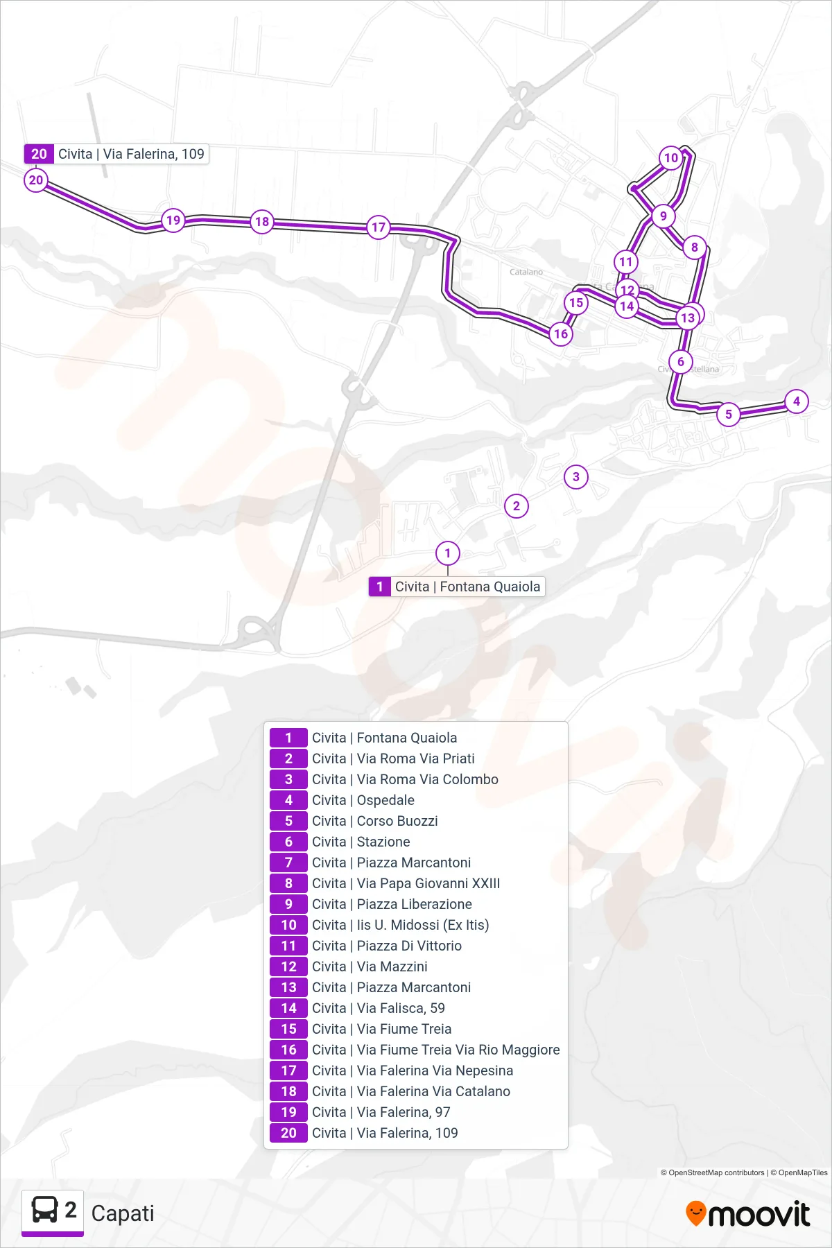 Linea 2 bus (Capati) - Percorsi e fermate sulla mappa
