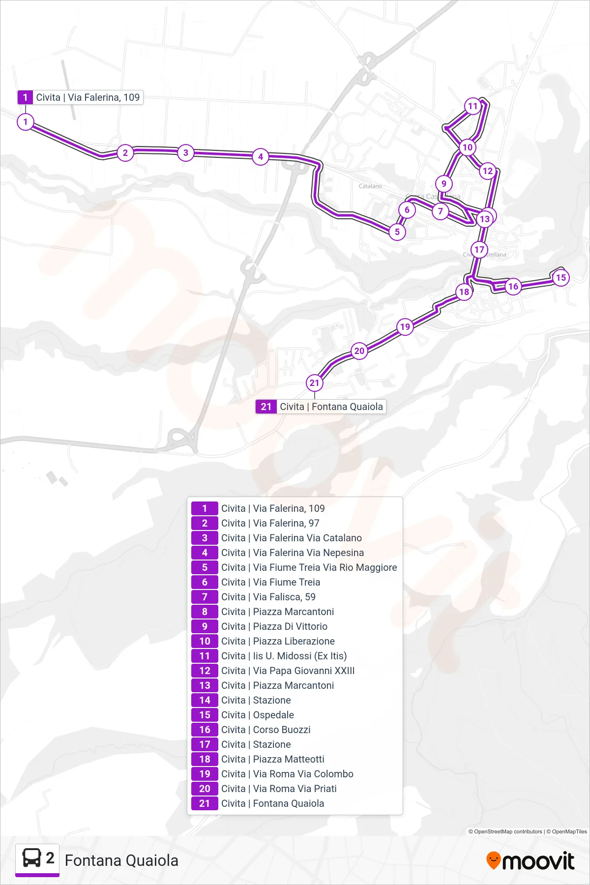Linea 2 bus (Fontana Quaiola) - Percorsi e fermate sulla mappa