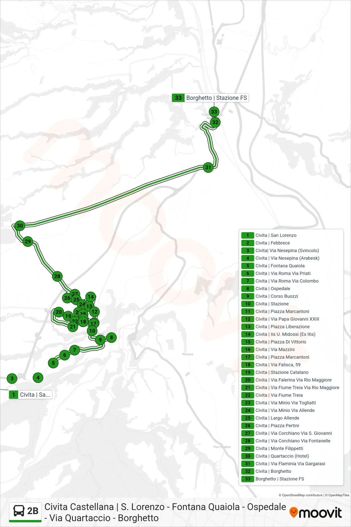 2B bus Line (Borghetto) route and stops on a map