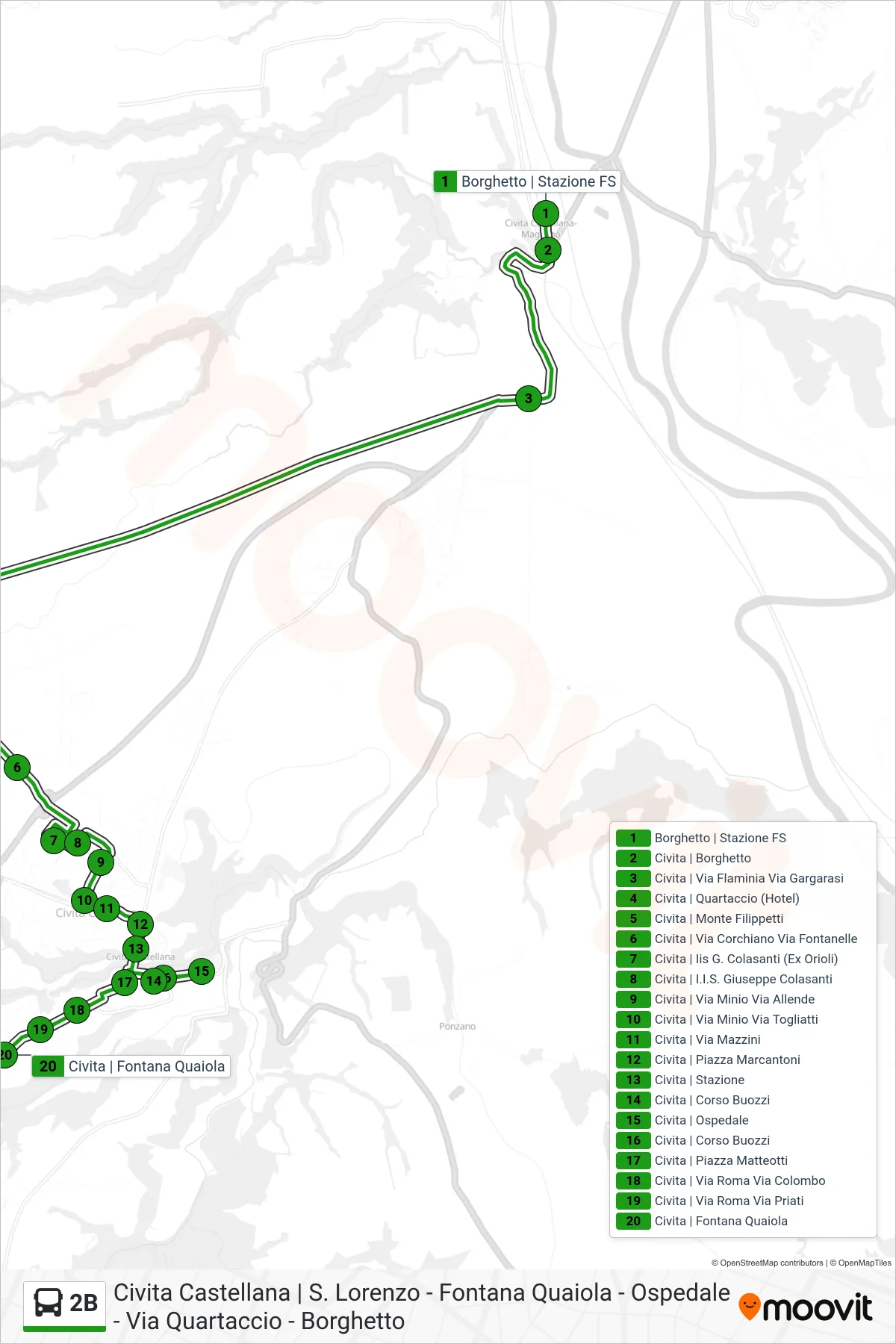 2B bus Line (Fontana Quaiola) route and stops on a map