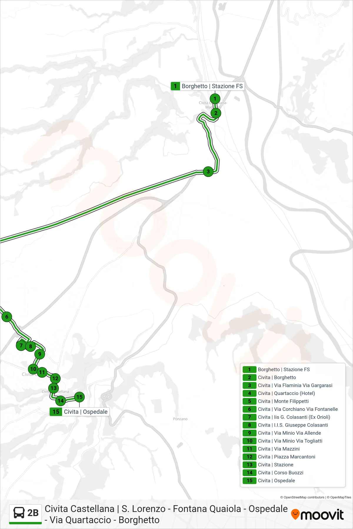 2B bus Line (Hospital) route and stops on a map