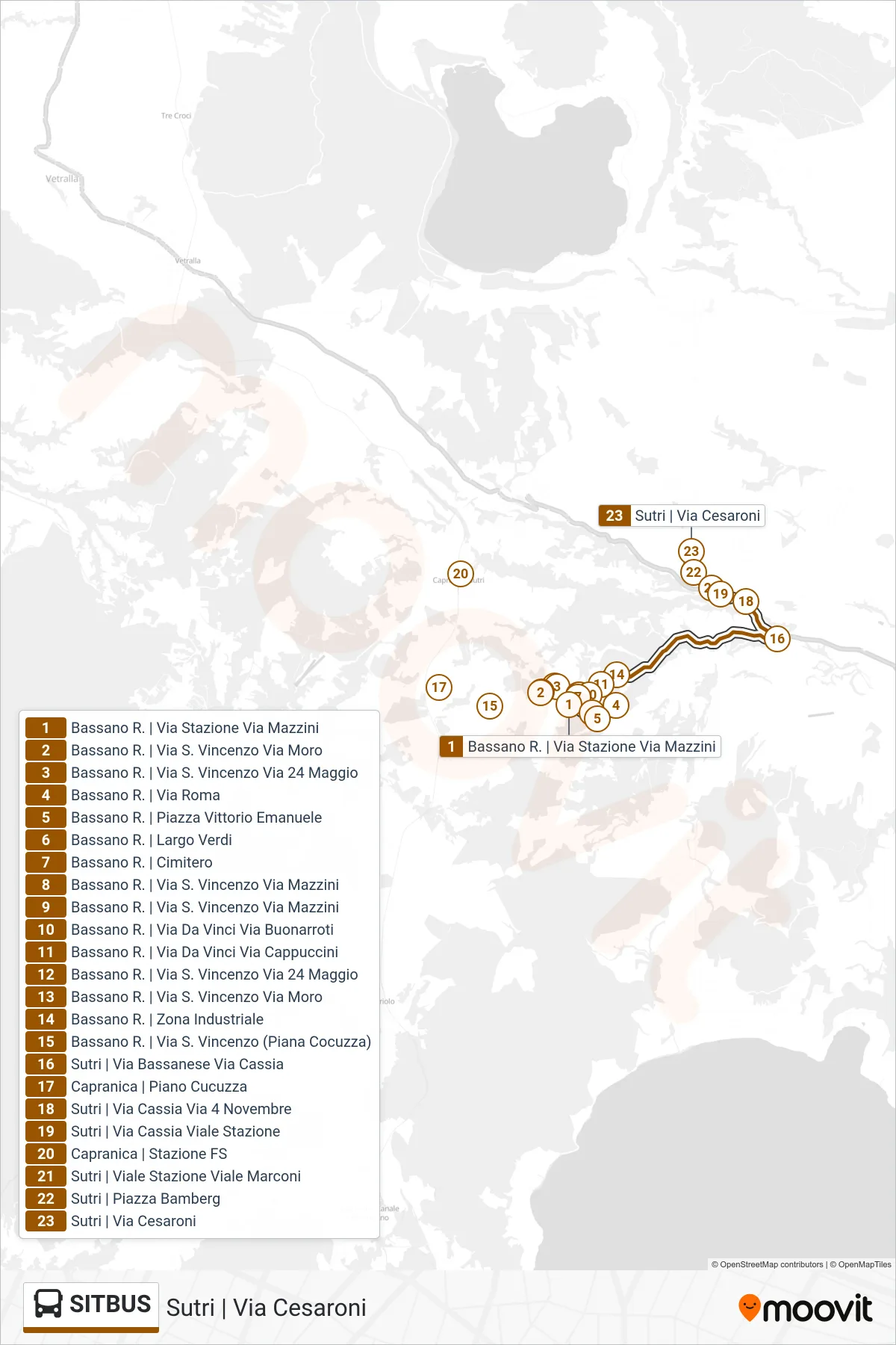 Linea SITBUS  bus (Sutri | Via Cesaroni) - Percorsi e fermate sulla mappa