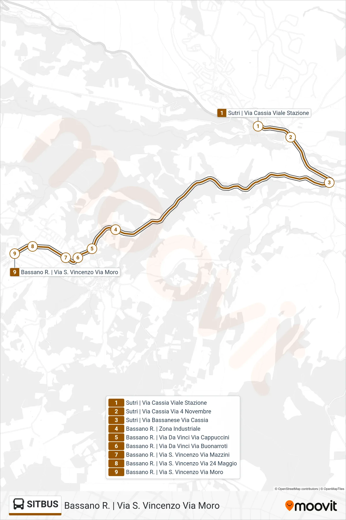 SITBUS bus Line (Bassano Romano via San Vincenzo via Moro) route and stops on a map