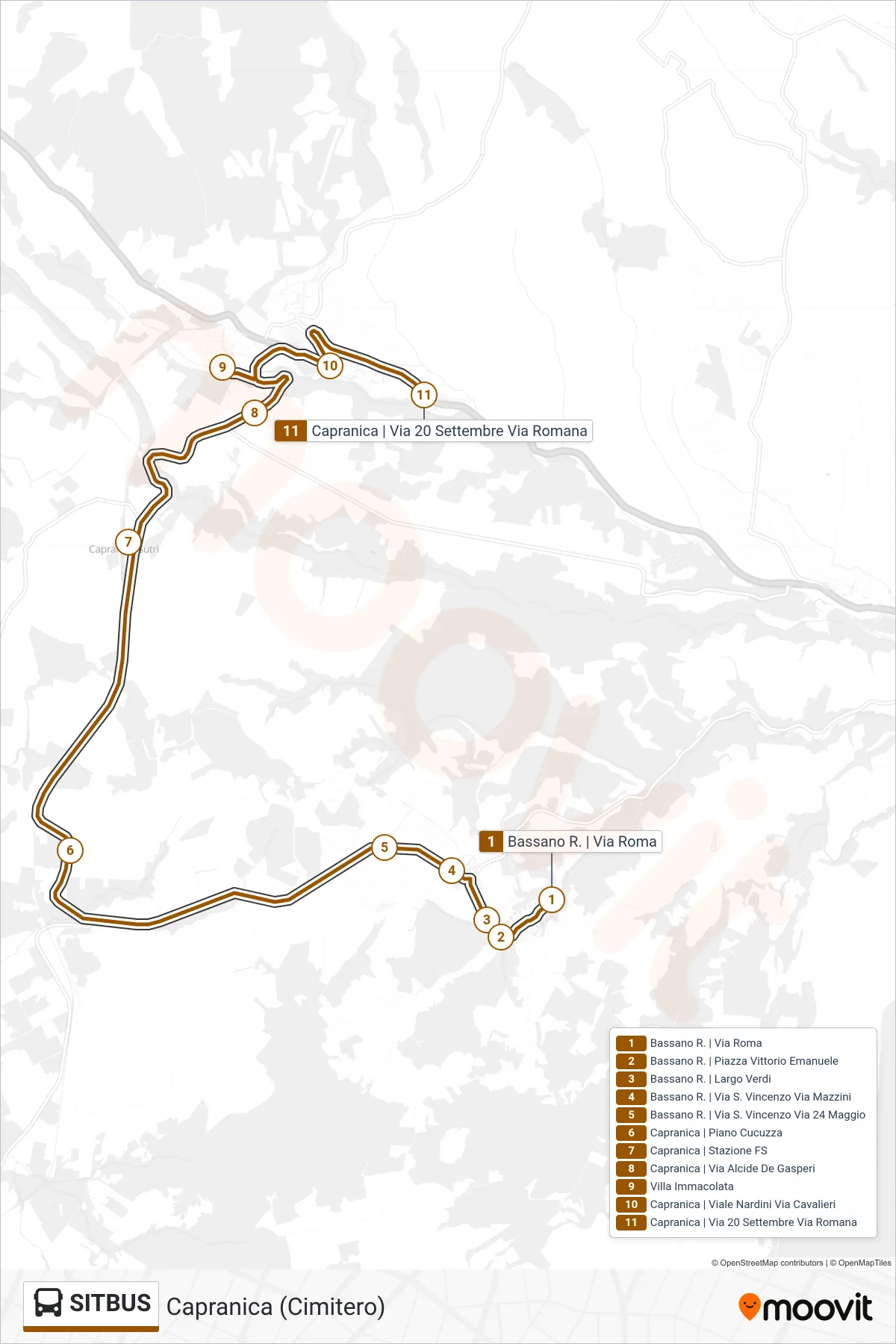 Linea SITBUS bus (Capranica (Cimitero)) - Percorsi e fermate sulla mappa