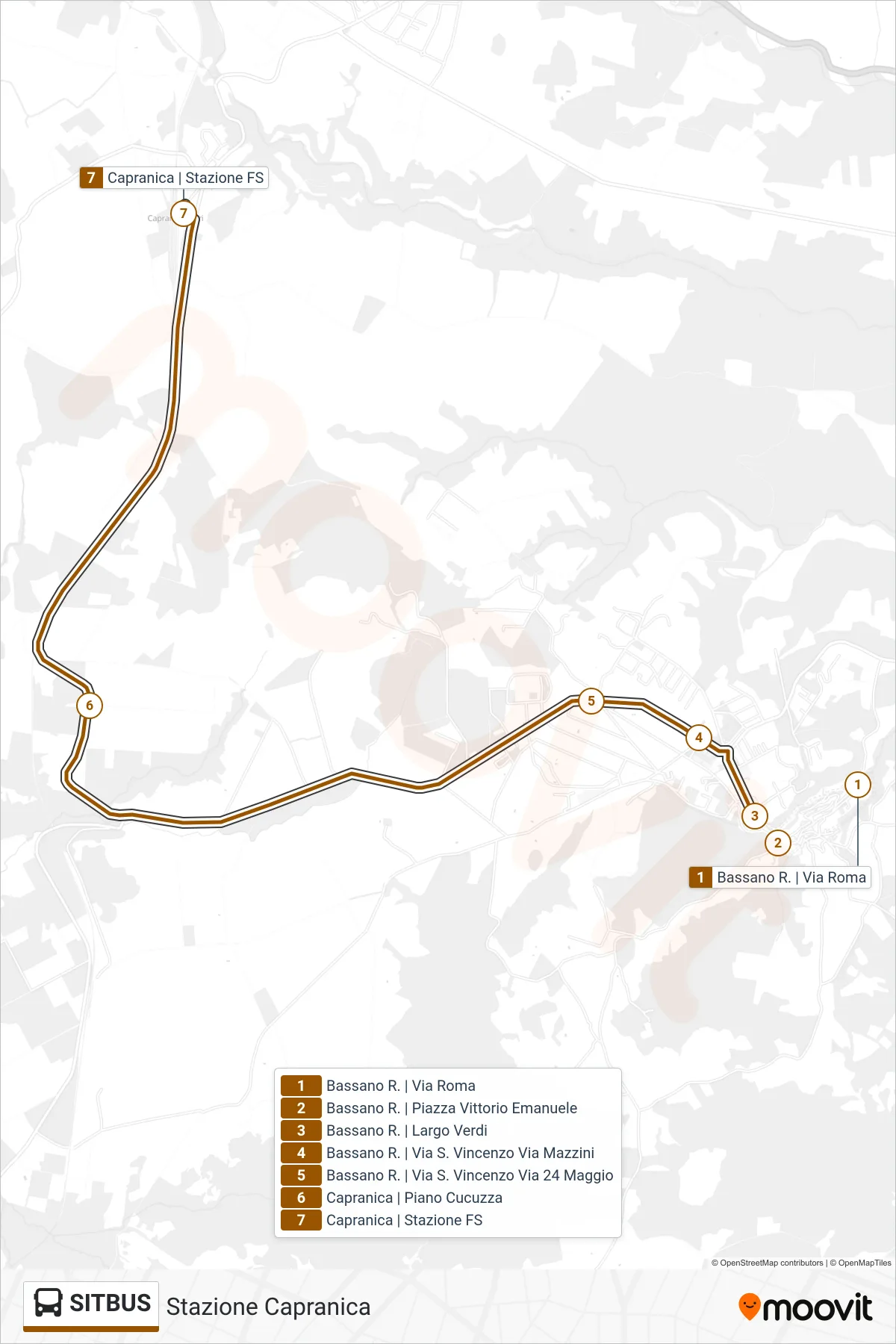 Linea SITBUS bus (Stazione Capranica) - Percorsi e fermate sulla mappa