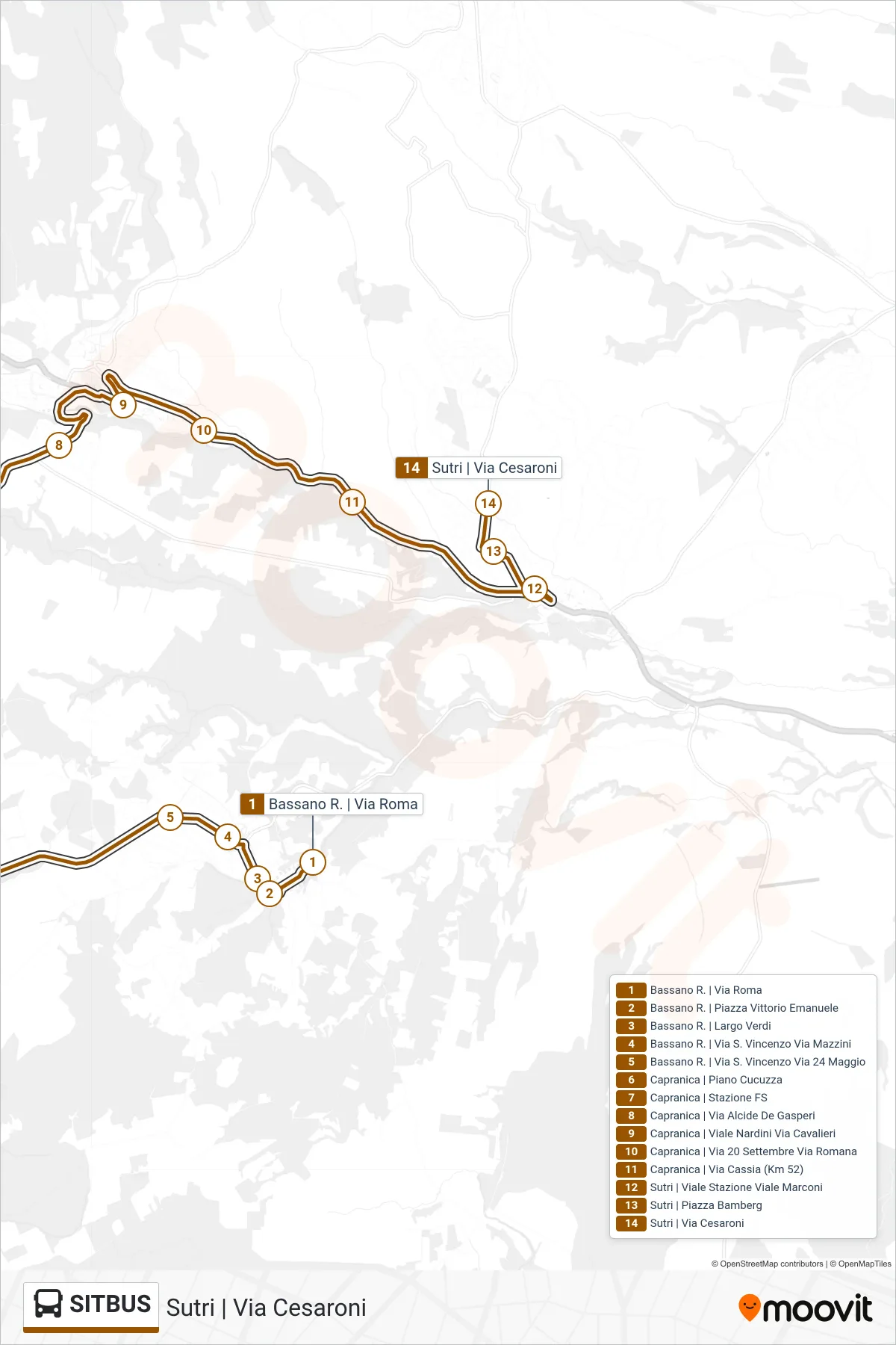 Linea SITBUS bus (Sutri | Via Cesaroni) - Percorsi e fermate sulla mappa