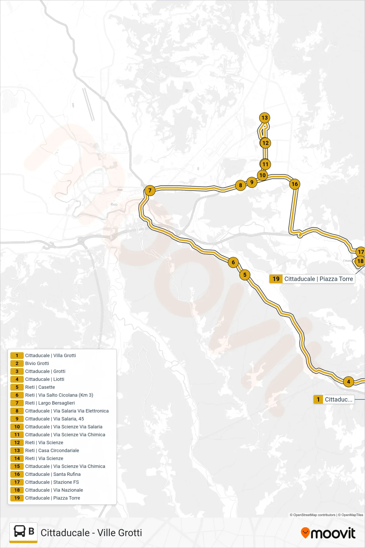 Linea B bus (Cittaducale | Piazza Torre) - Percorsi e fermate sulla mappa
