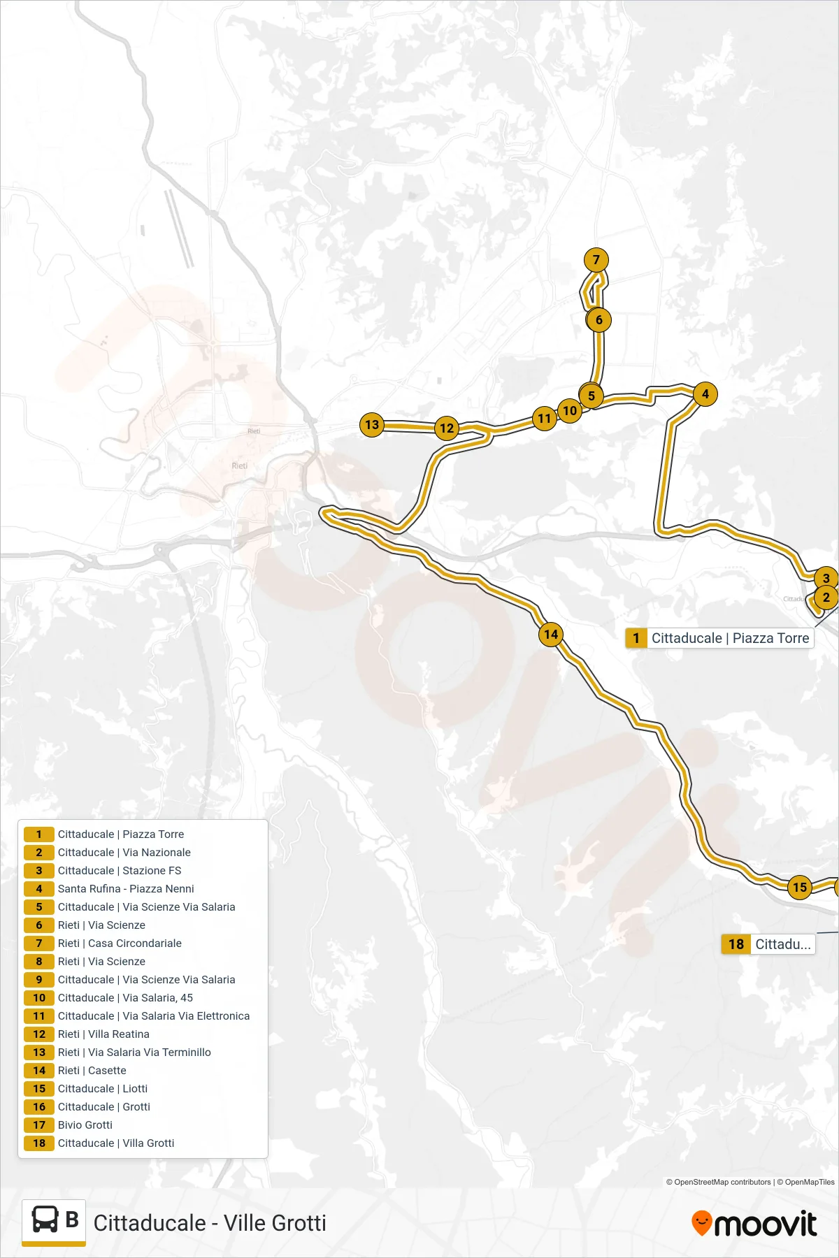 Linea B bus (Cittaducale | Villa Grotti) - Percorsi e fermate sulla mappa