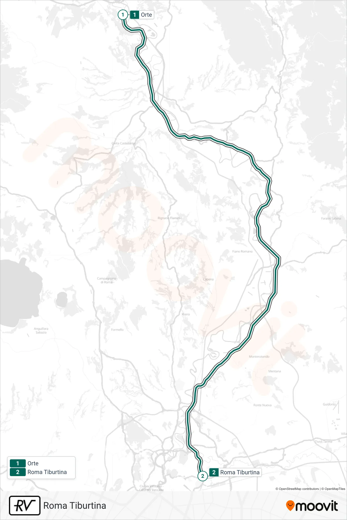 Linea RV treno (Roma Tiburtina) - Percorsi e fermate sulla mappa