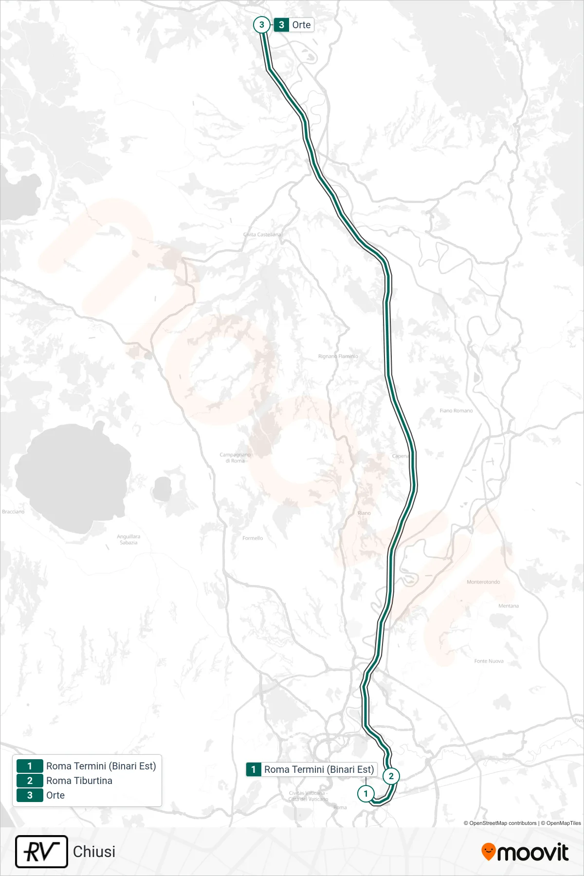Linea RV treno (Chiusi) - Percorsi e fermate sulla mappa