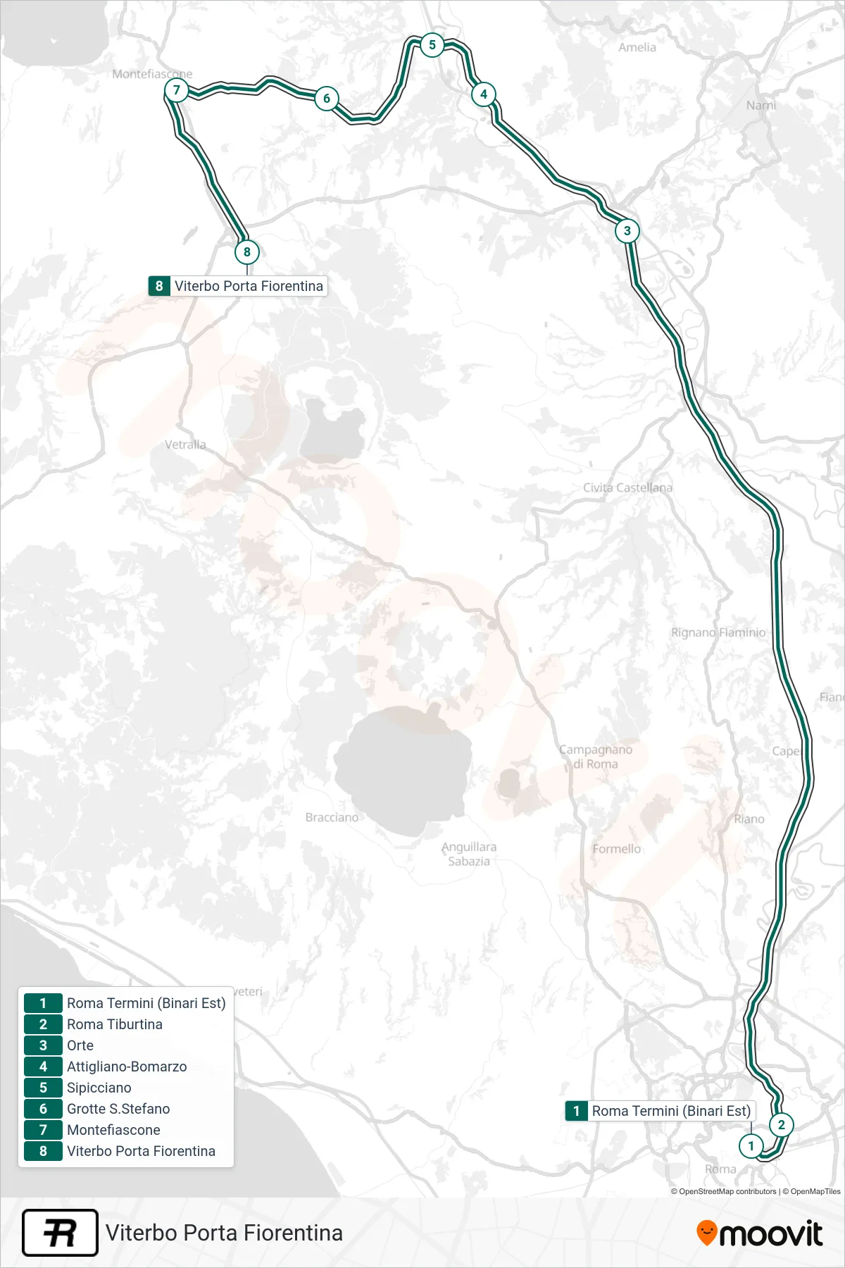 Linea R  treno (Viterbo Porta Fiorentina) - Percorsi e fermate sulla mappa