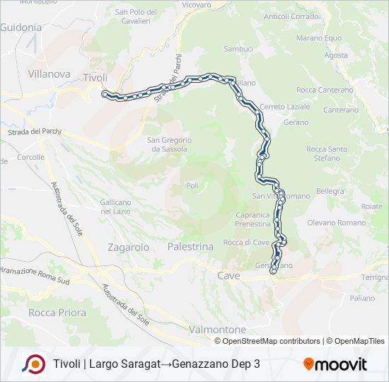 Percorso linea bus COTRAL