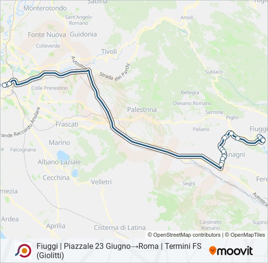 Percorso linea bus COTRAL