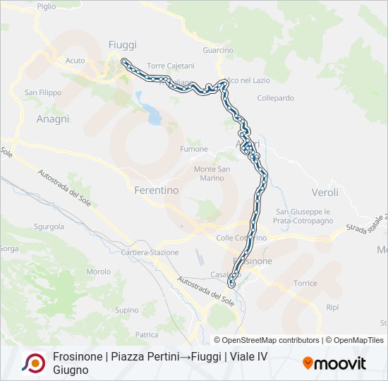 Percorso linea bus COTRAL