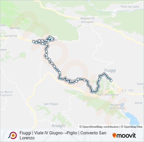 Percorso linea bus COTRAL