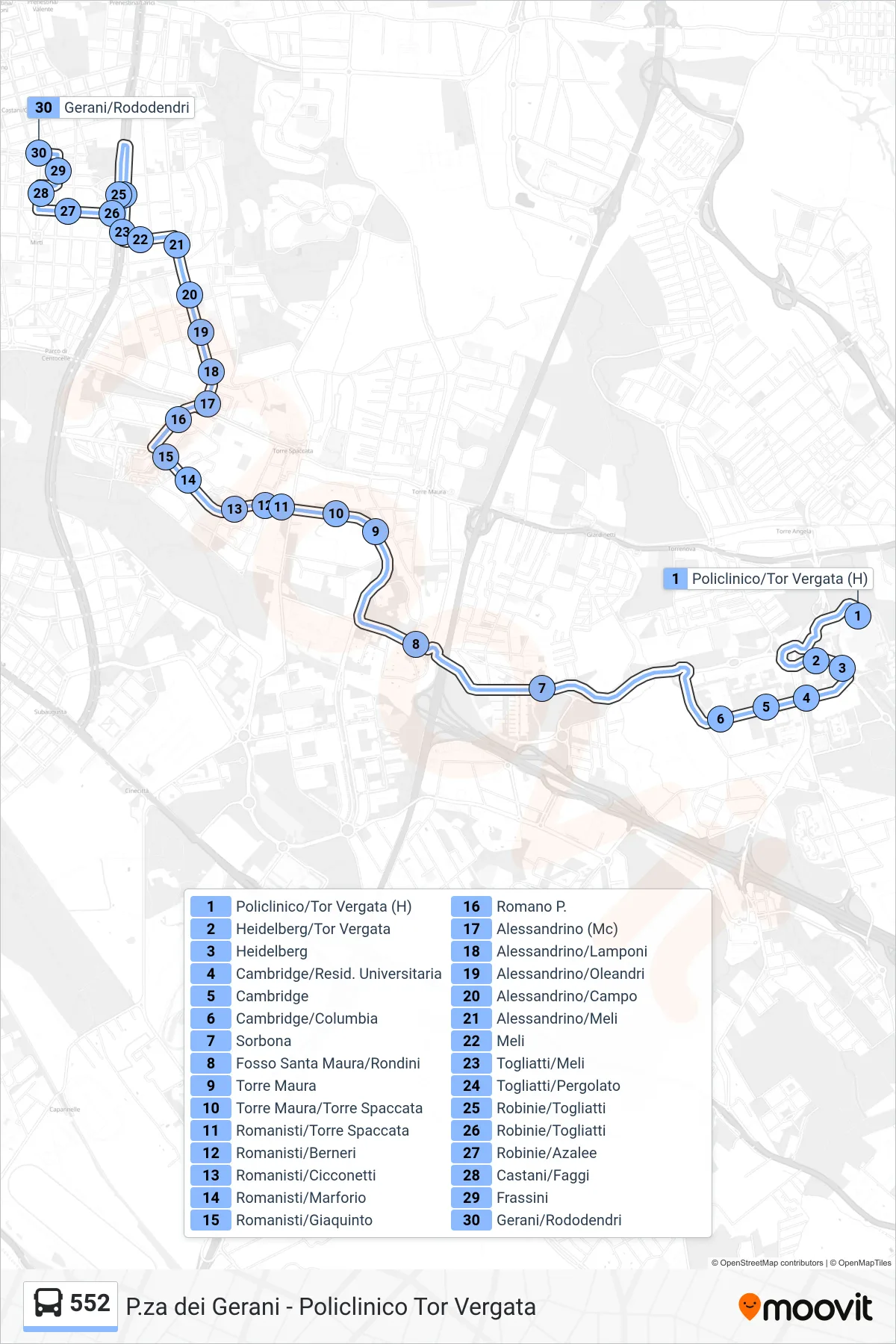 Linea 552 bus (Gerani/Rododendri) - Percorsi e fermate sulla mappa