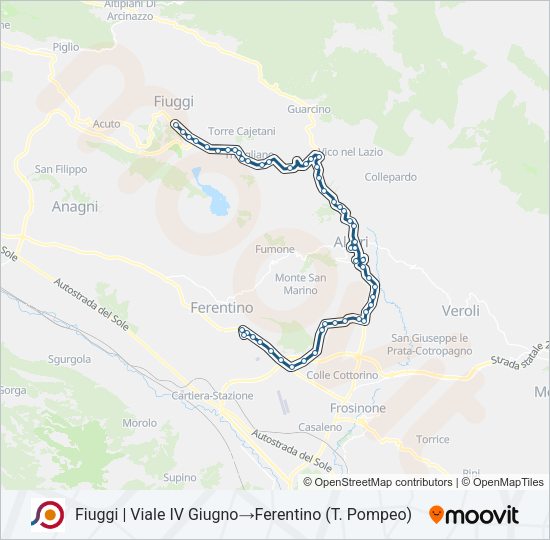 Percorso linea bus COTRAL