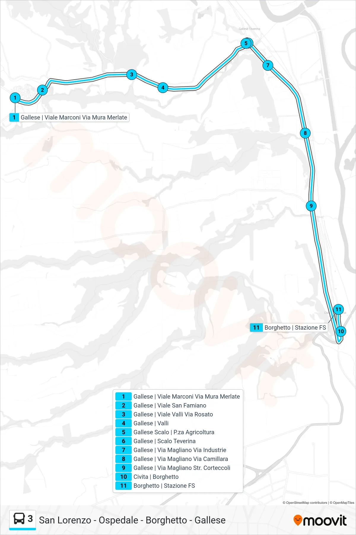 Linea 3 bus (Borghetto) - Percorsi e fermate sulla mappa