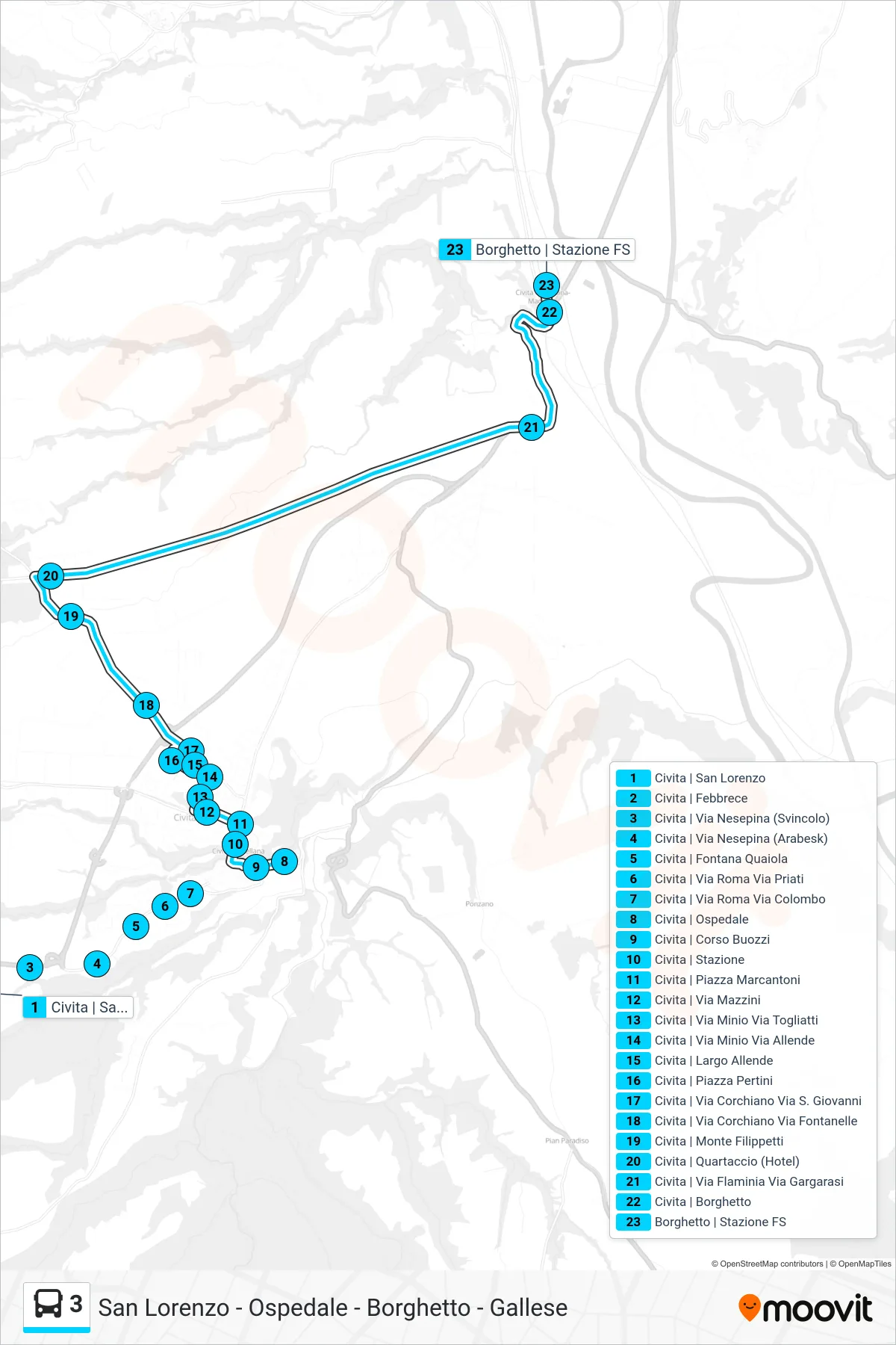 Linea 3 bus (Borghetto) - Percorsi e fermate sulla mappa