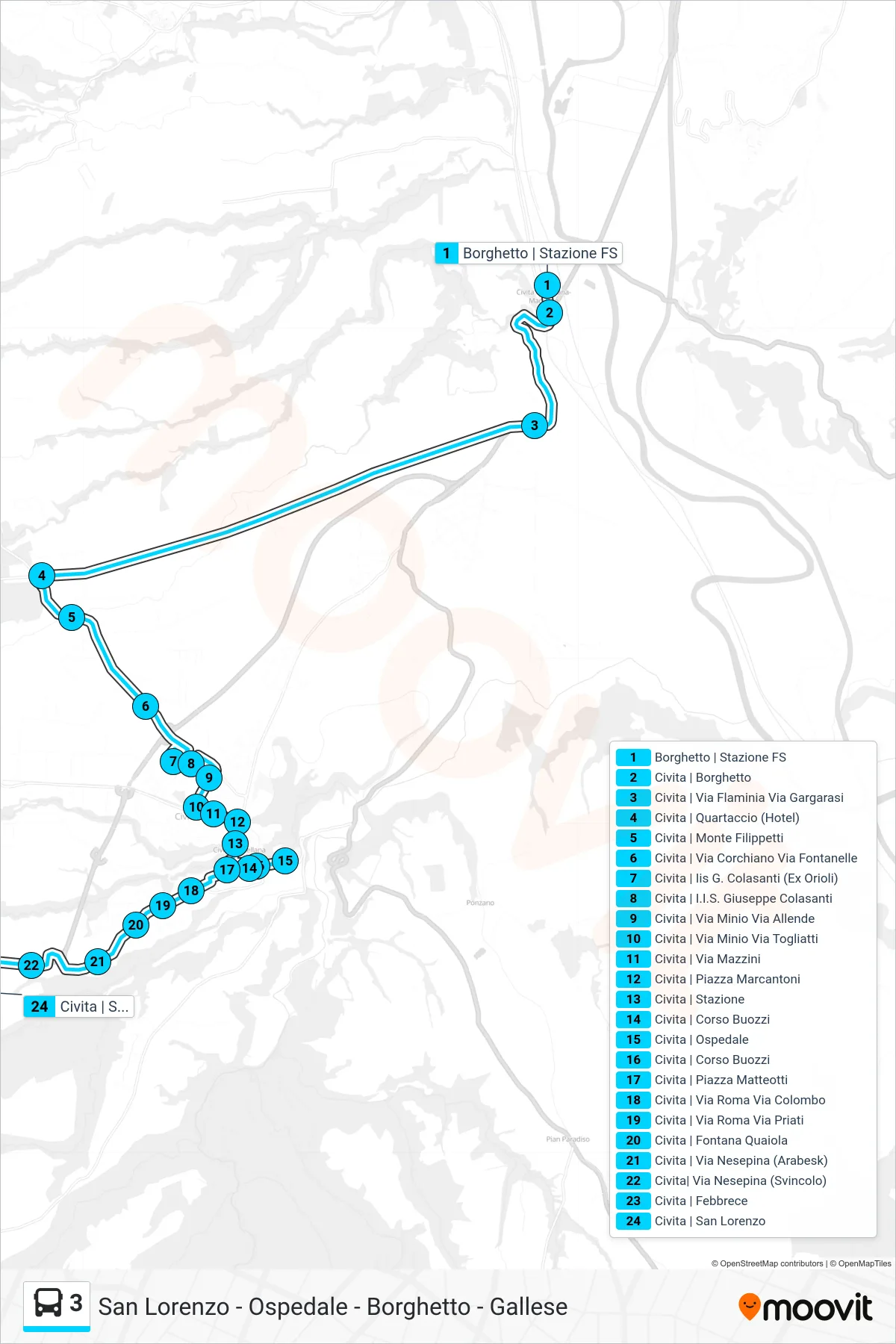 Linea 3 bus (San Lorenzo) - Percorsi e fermate sulla mappa