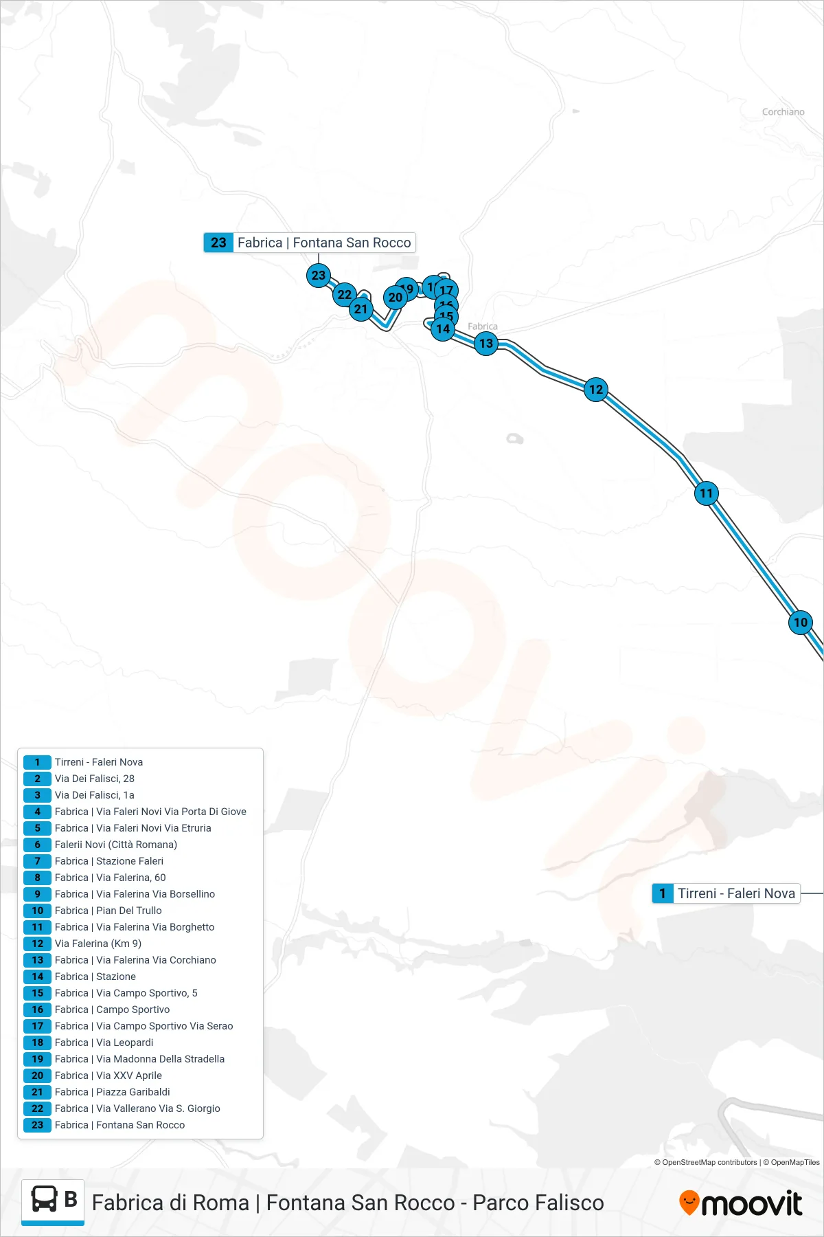 Linea B bus (Fontana San Rocco) - Percorsi e fermate sulla mappa