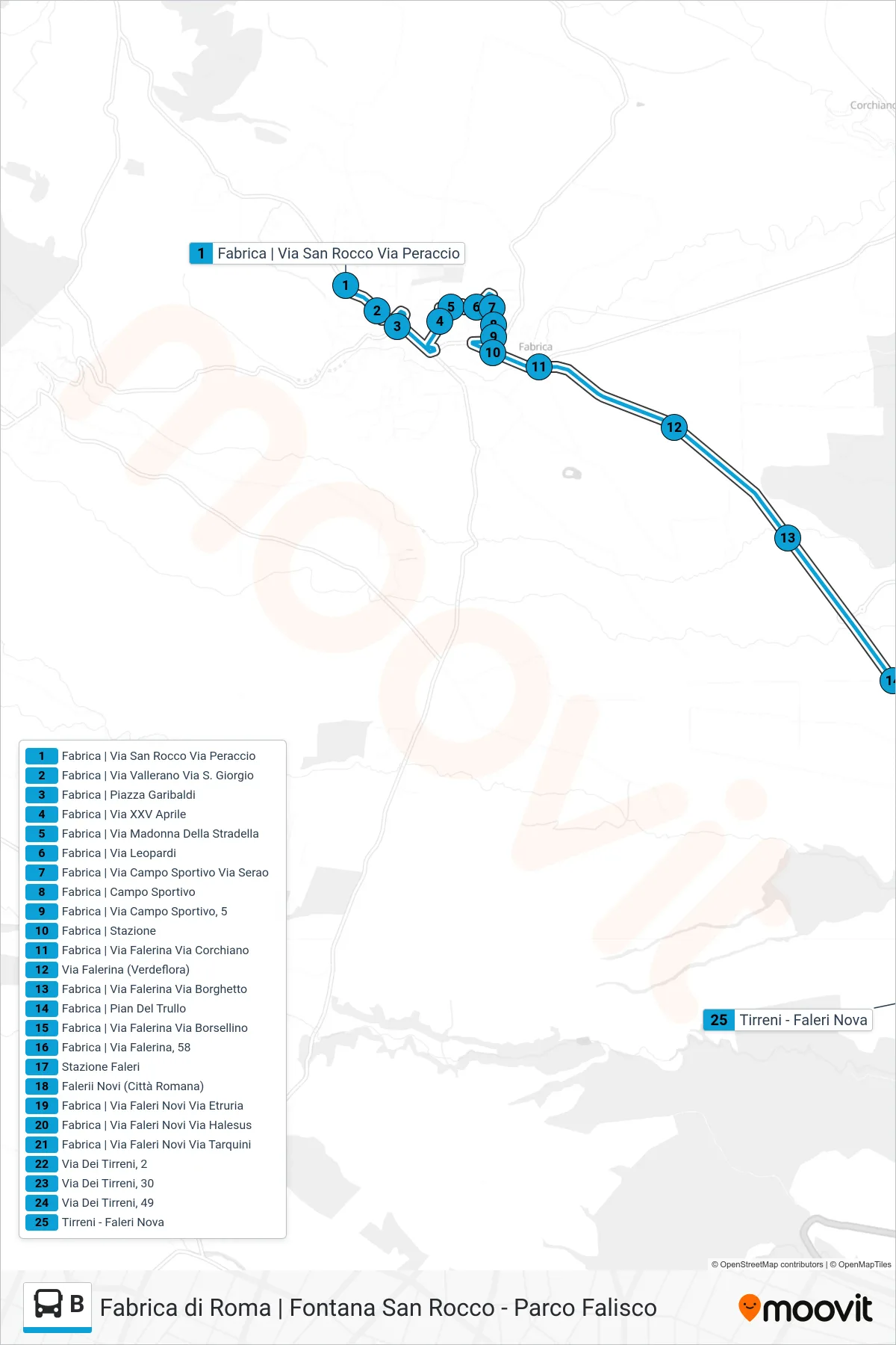 Linea B bus (Parco Falisco) - Percorsi e fermate sulla mappa
