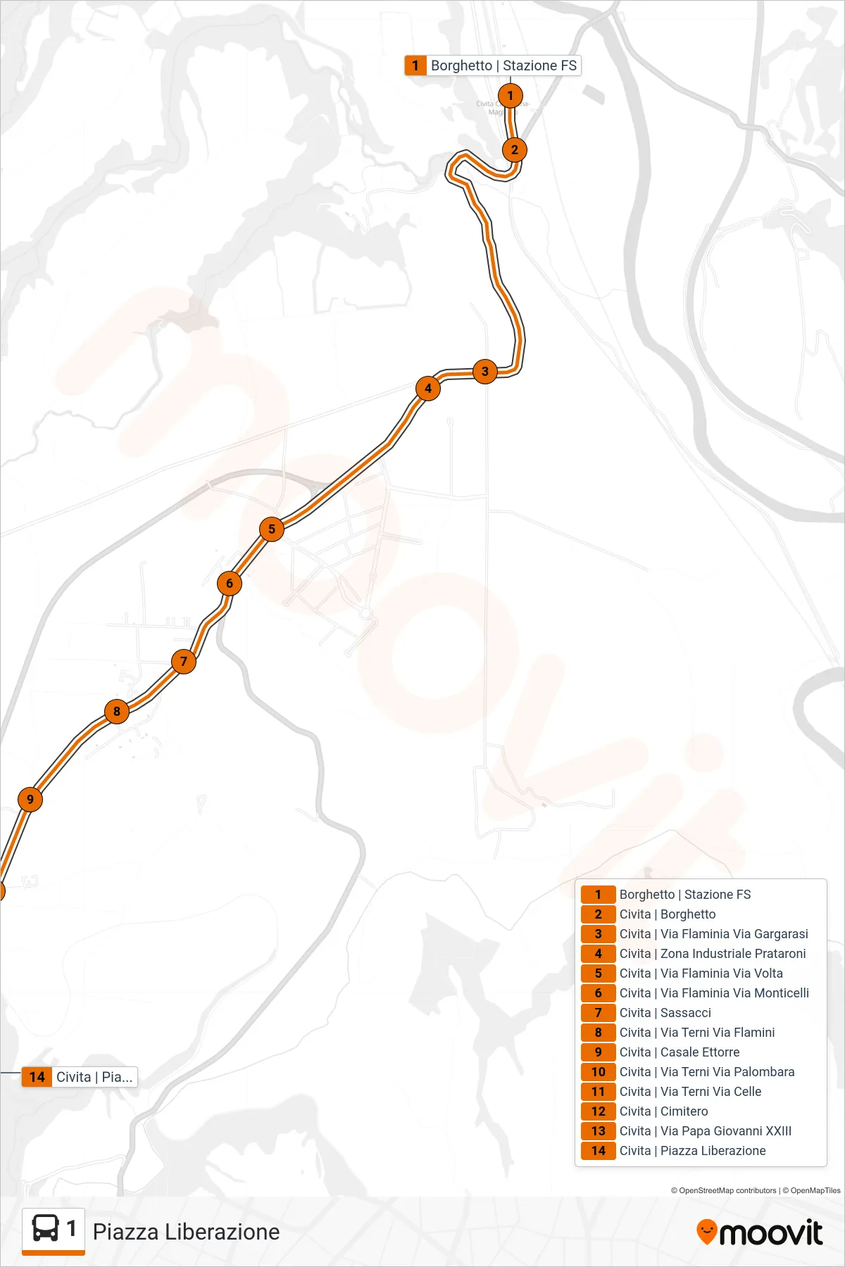 Linea 1  bus (Piazza Liberazione) - Percorsi e fermate sulla mappa
