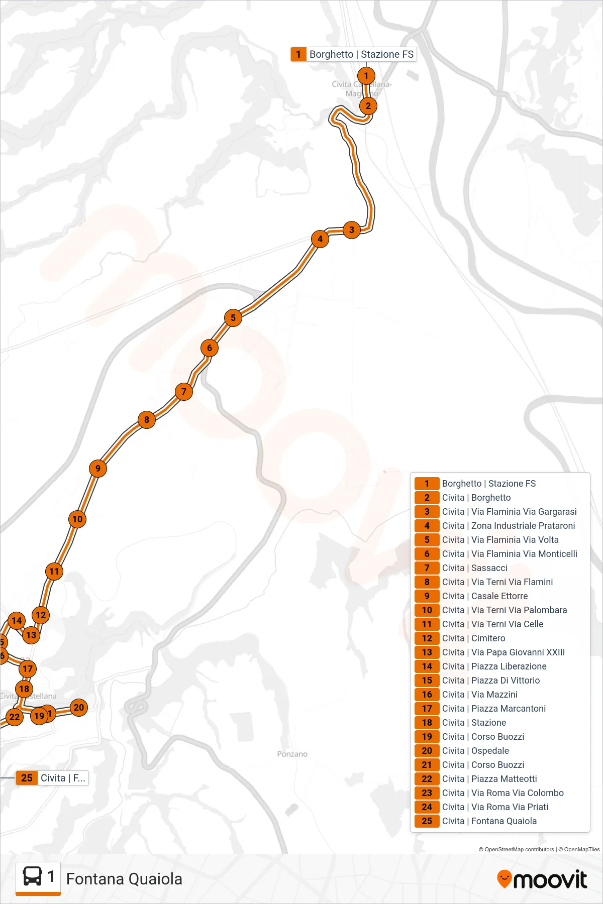 Linea 1 bus (Fontana Quaiola) - Percorsi e fermate sulla mappa