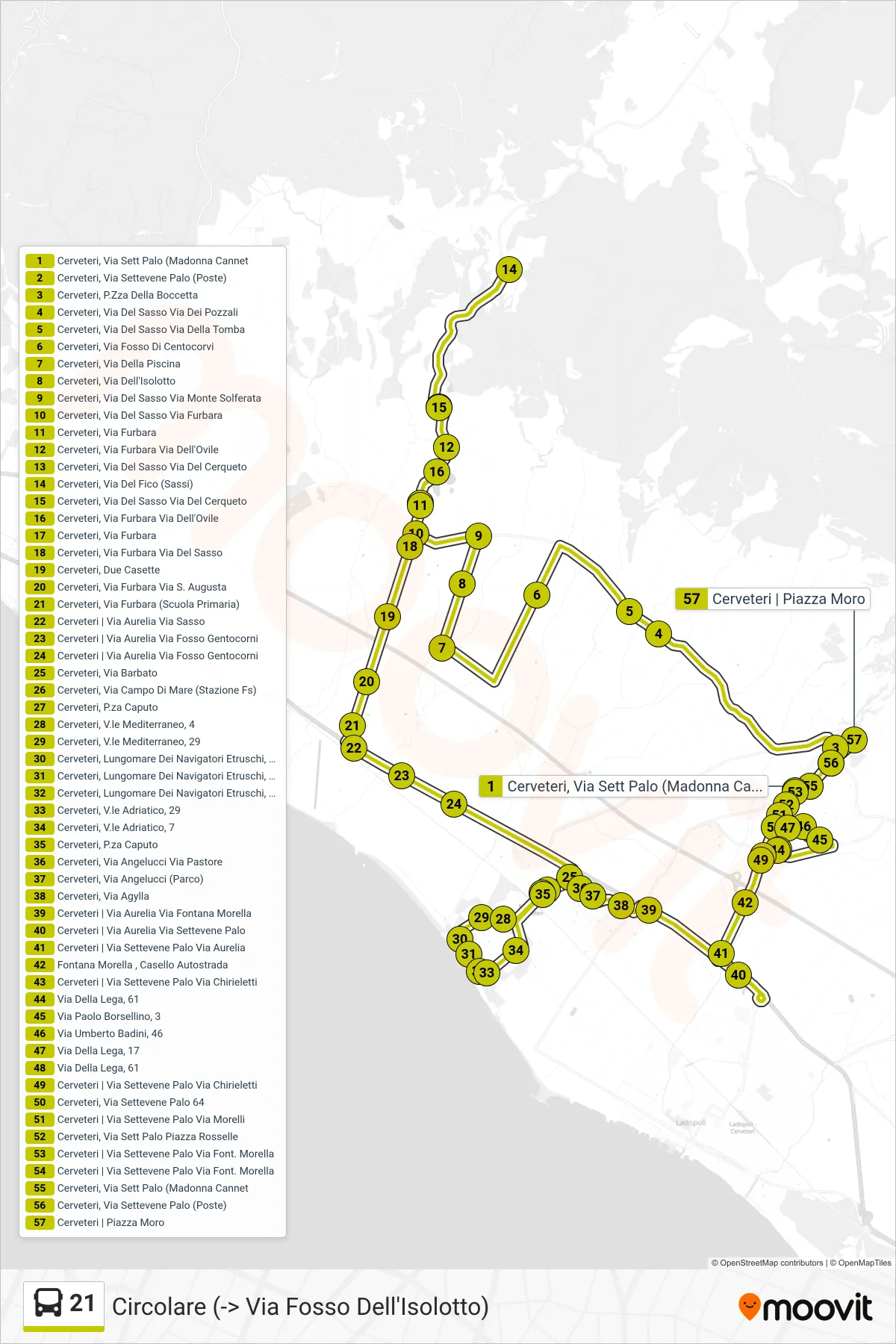 Linea 21 bus (Circolare (-> Via Fosso Dell'Isolotto)) - Percorsi e fermate sulla mappa