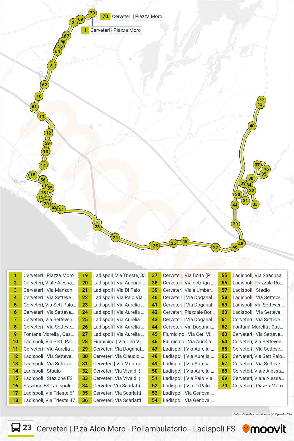 23 bus Line (Circular (to Borgo San Martino)) route and stops on a map