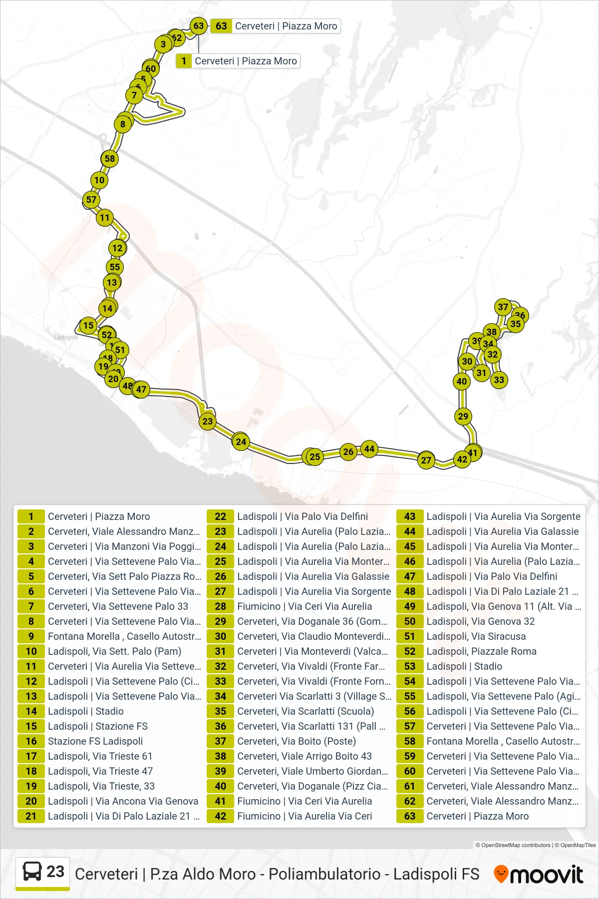 23 bus Line (Circular (to Isis Enrico Mattei)) route and stops on a map
