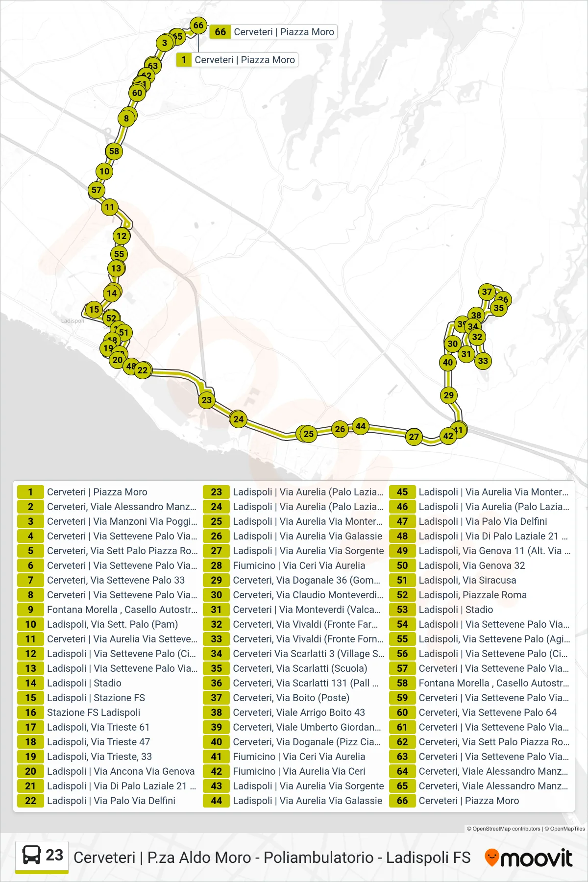 Linea 23 bus (Circolare) - Percorsi e fermate sulla mappa