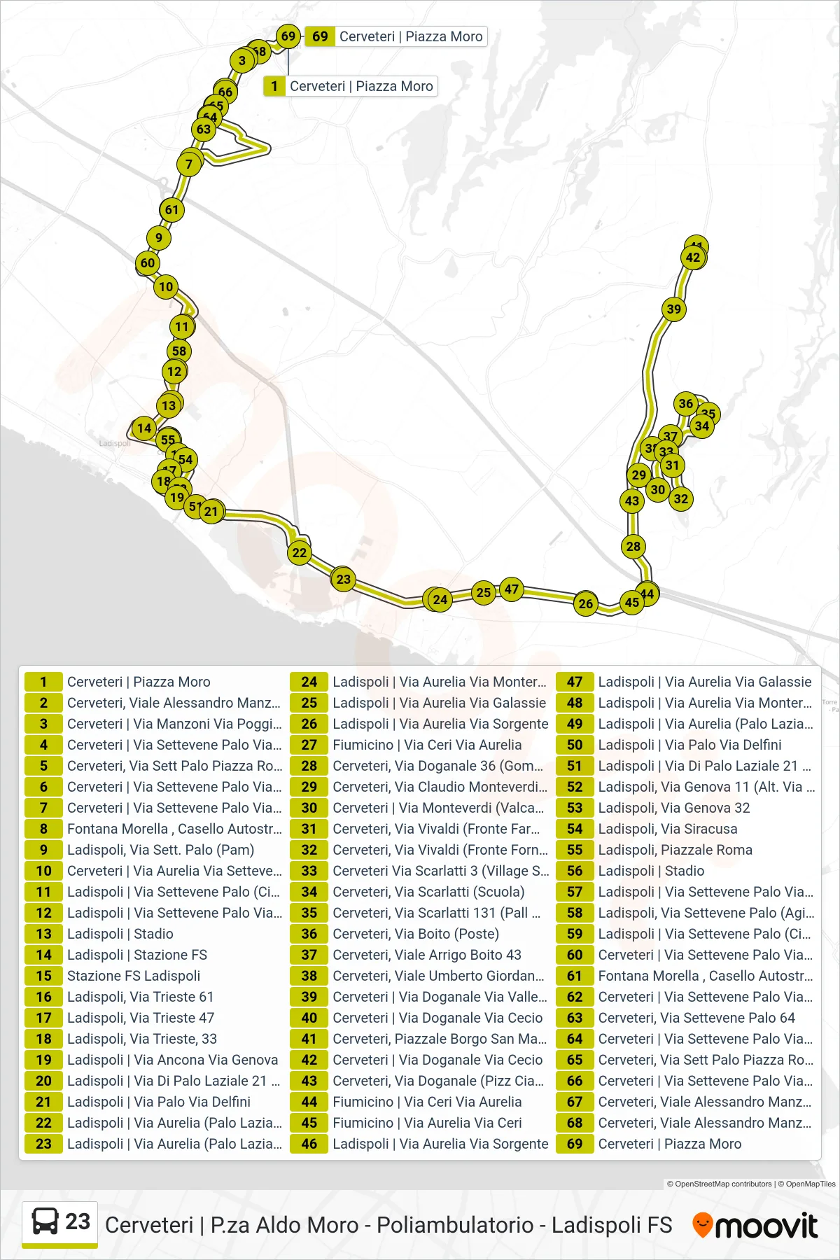 Linea 23 bus (Circolare (-> Borgo S. Martino -> Isis Mattei)) - Percorsi e fermate sulla mappa