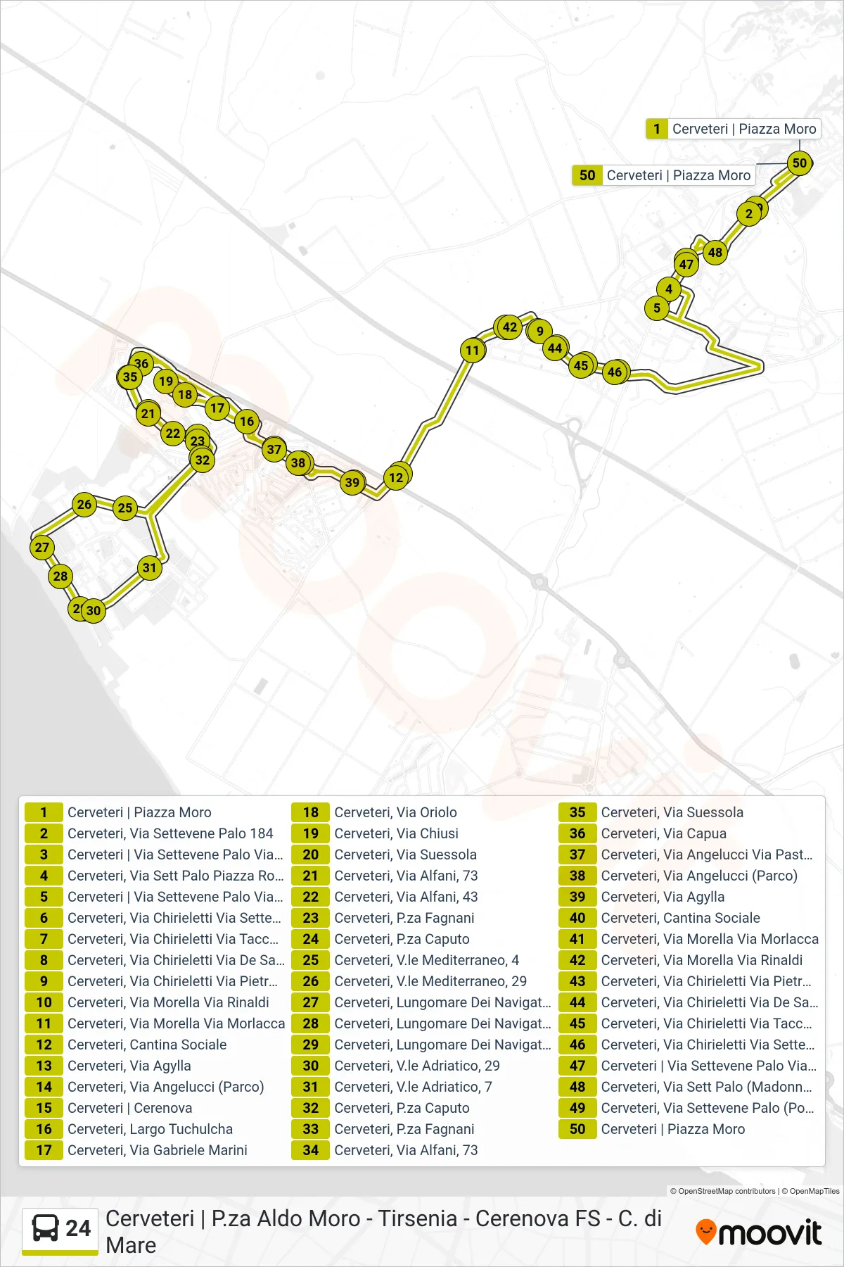 24 bus Line (Circular (-> Cc Coop)) route and stops on a map