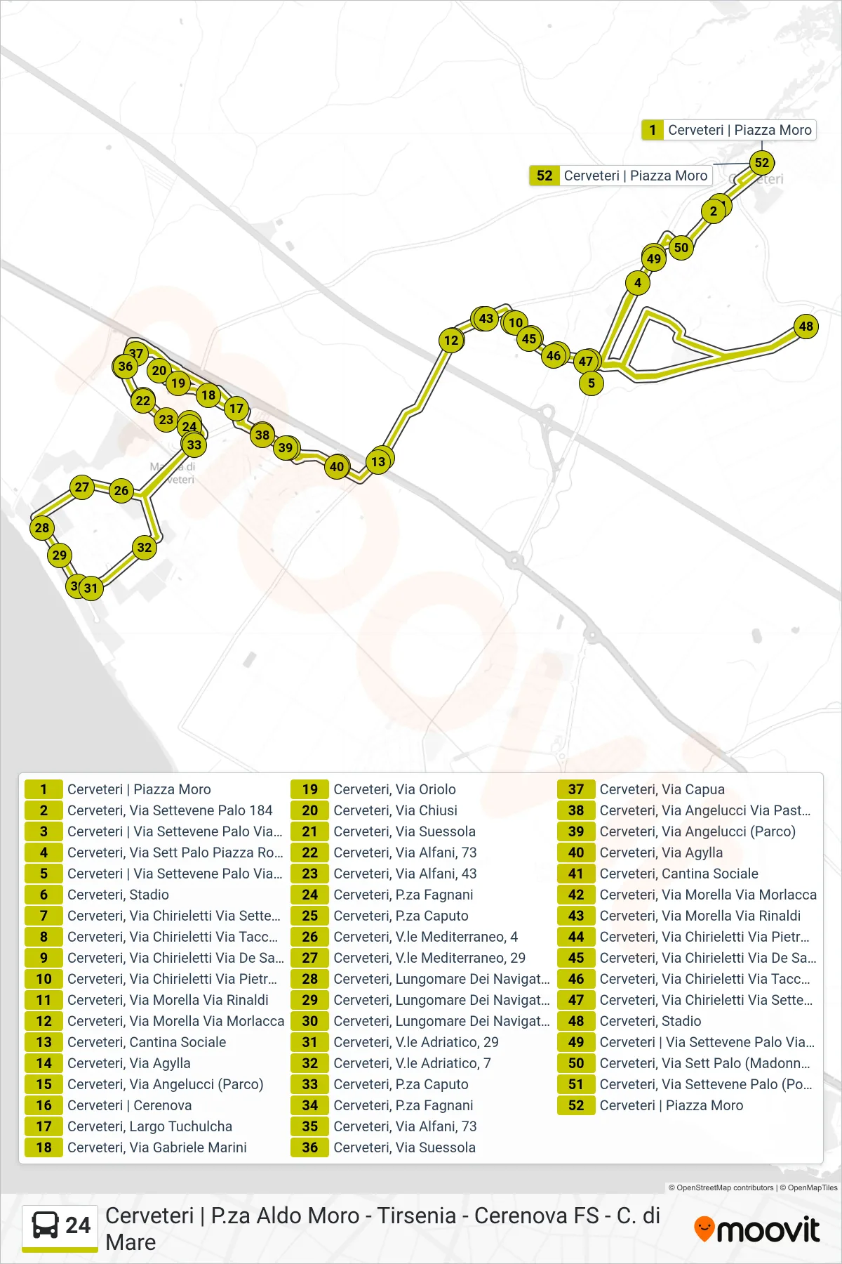 24 bus Line (Circular (-> Stadium -> Shopping Center Coop)) route and stops on a map